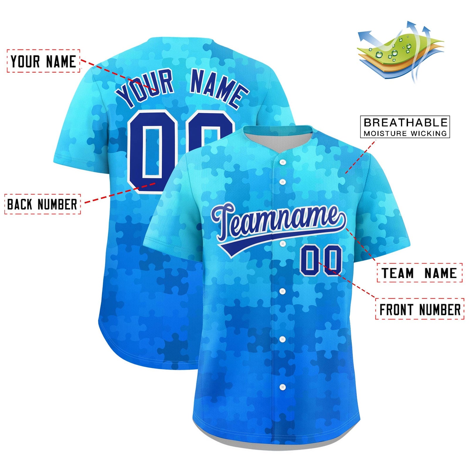 Custom Royal Blue White Puzzle Elements Baseball Jersey | Sublimation Printed & Stitched,Add Name and Numbern,Perfect for Teams | KXKSHOP
