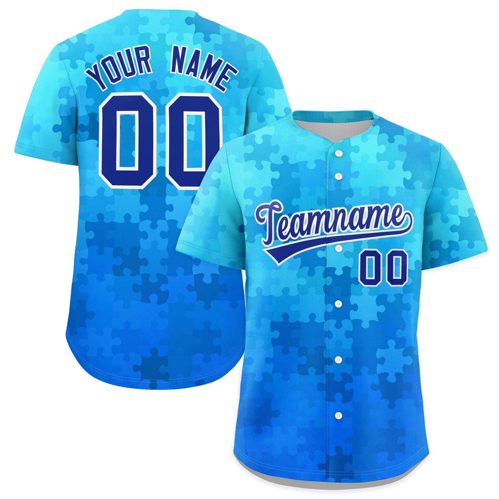 Custom Royal Blue White Puzzle Elements Baseball Jersey | Sublimation Printed & Stitched,Add Name and Numbern,Perfect for Teams | KXKSHOP