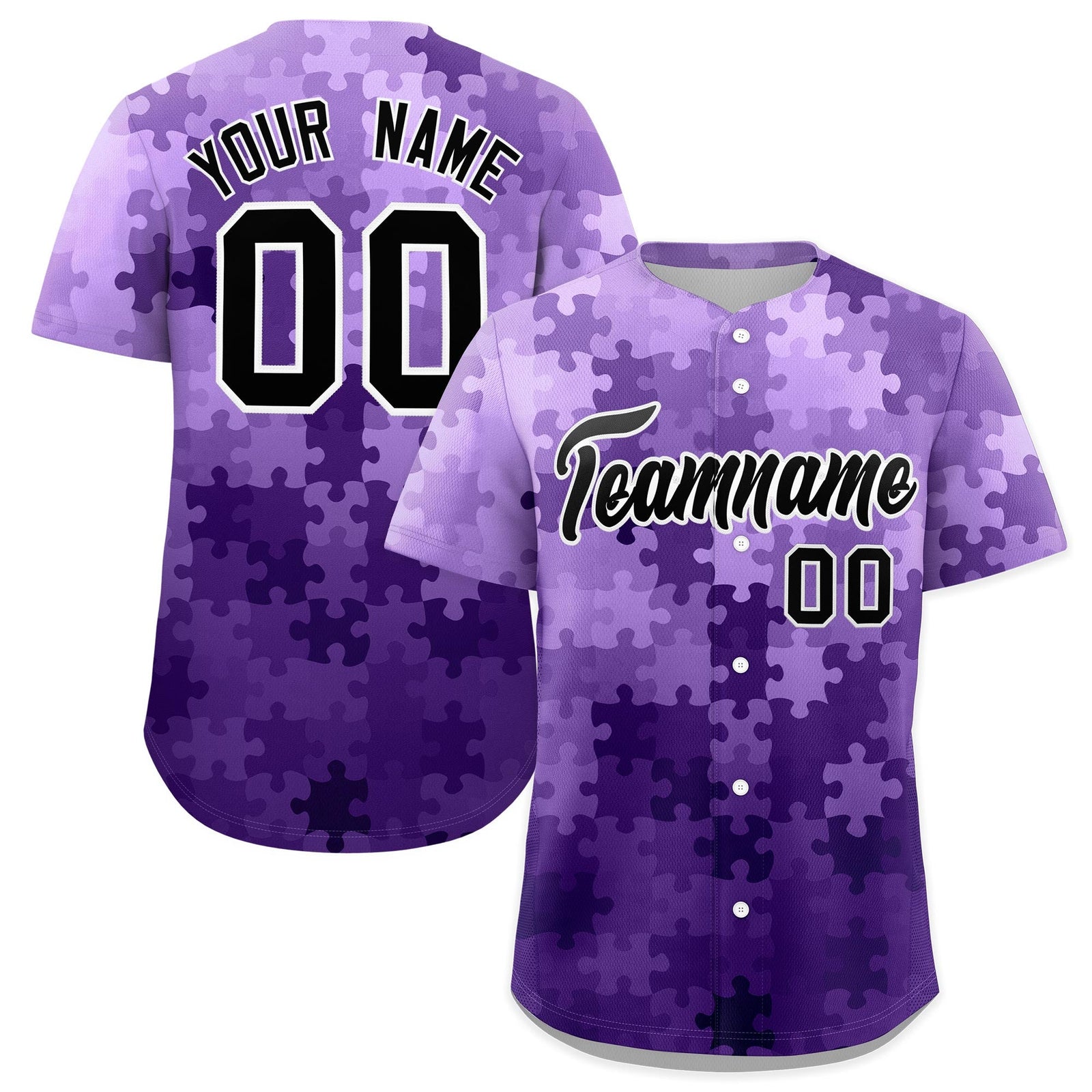 Custom Purple Black White Puzzle Elements Baseball Jersey | Sublimation Printed & Stitched,Add Name and Numbern,Perfect for Teams | KXKSHOP