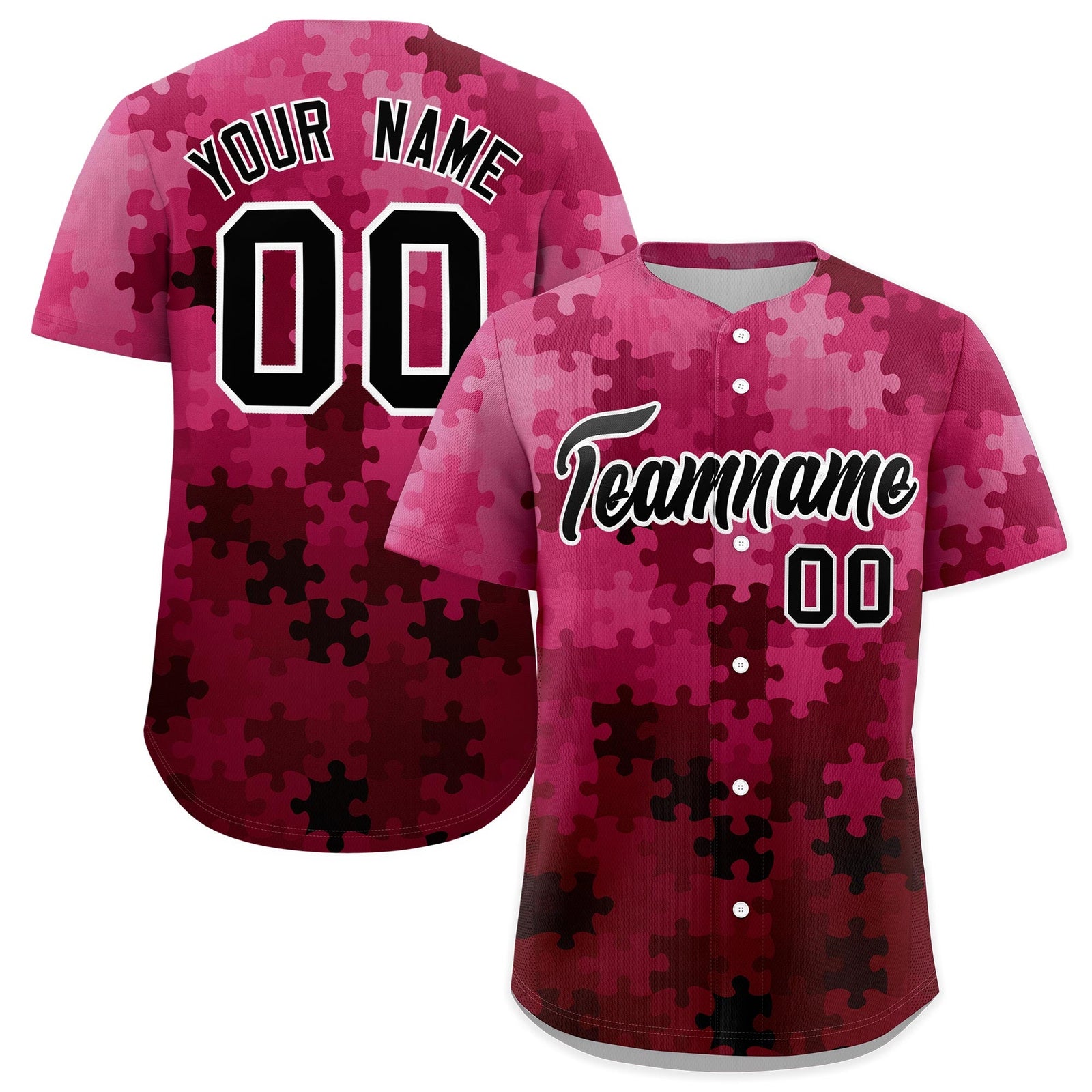 Custom Rose Red Black White Puzzle Elements Baseball Jersey | Sublimation Printed & Stitched,Add Name and Numbern,Perfect for Teams | KXKSHOP