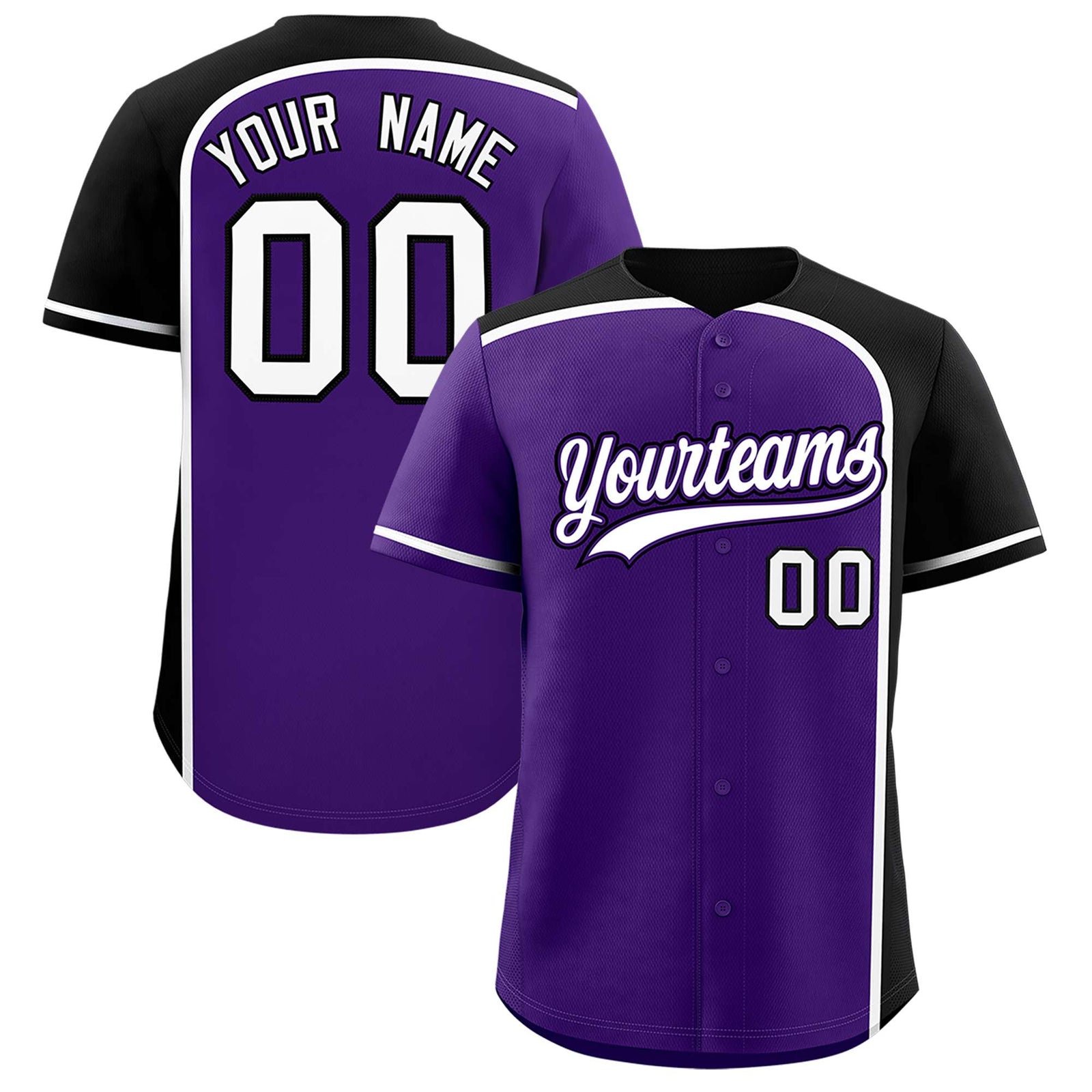 Custom Purple Black Personalized Color Block Authentic Baseball jersey