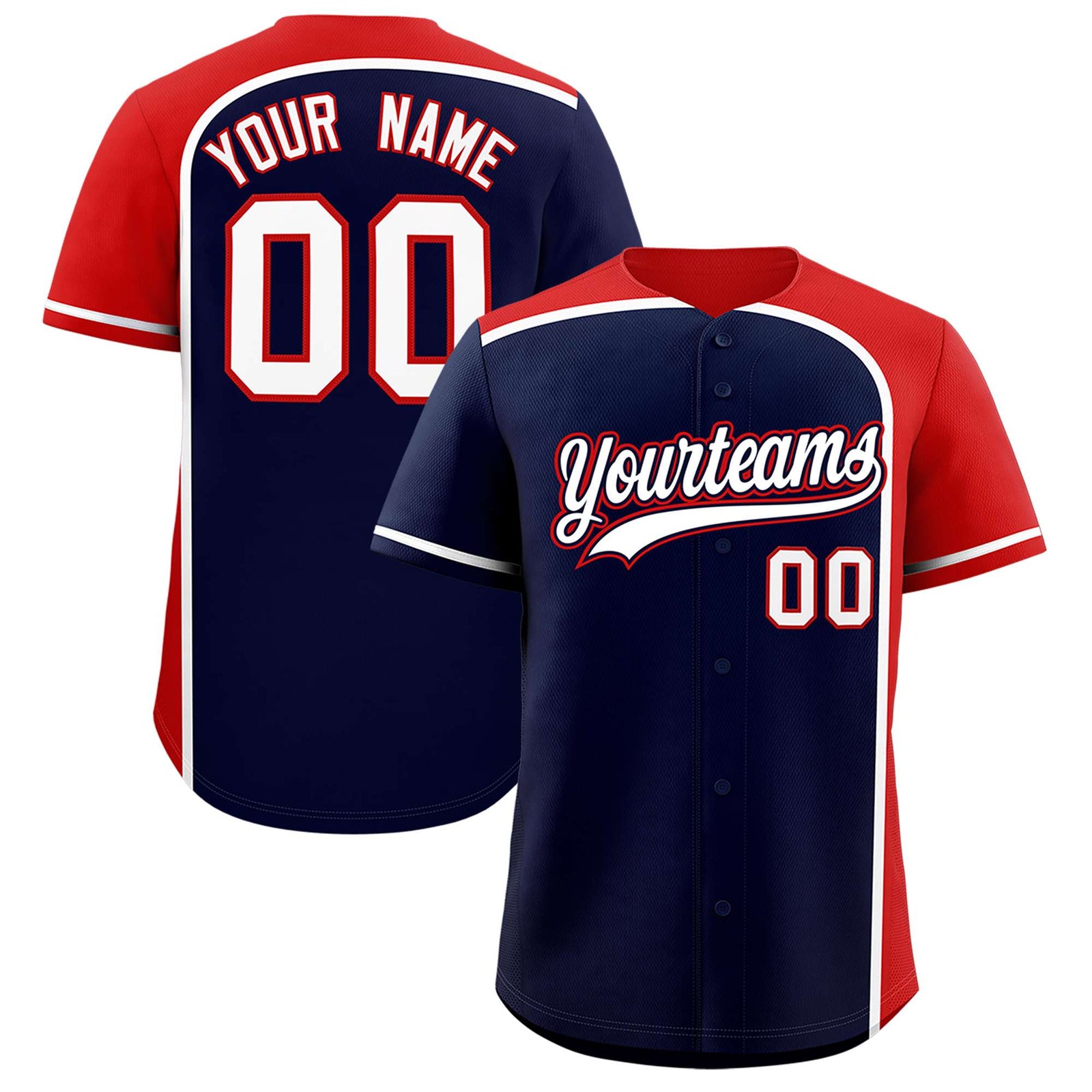 Custom Navy Red Personalized Color Block Authentic Baseball jersey