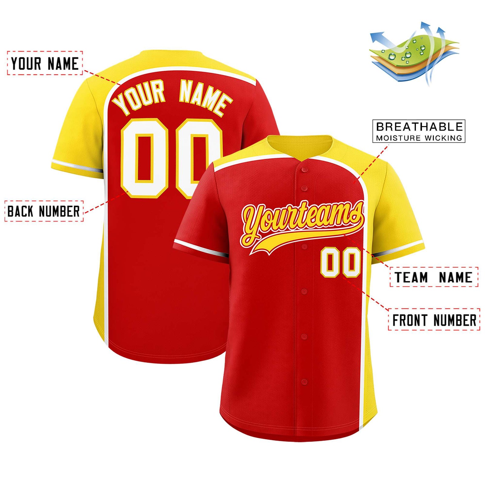 Custom Red Gold Personalized Color Block Authentic Baseball jersey