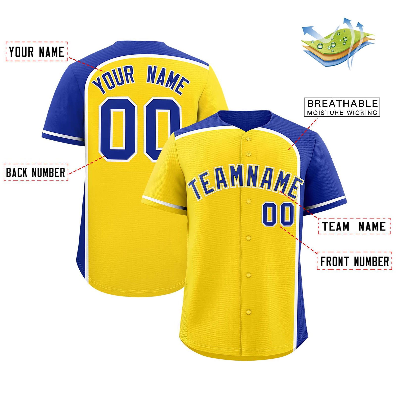 Custom Gold Royal Personalized Color Block Authentic Baseball jersey