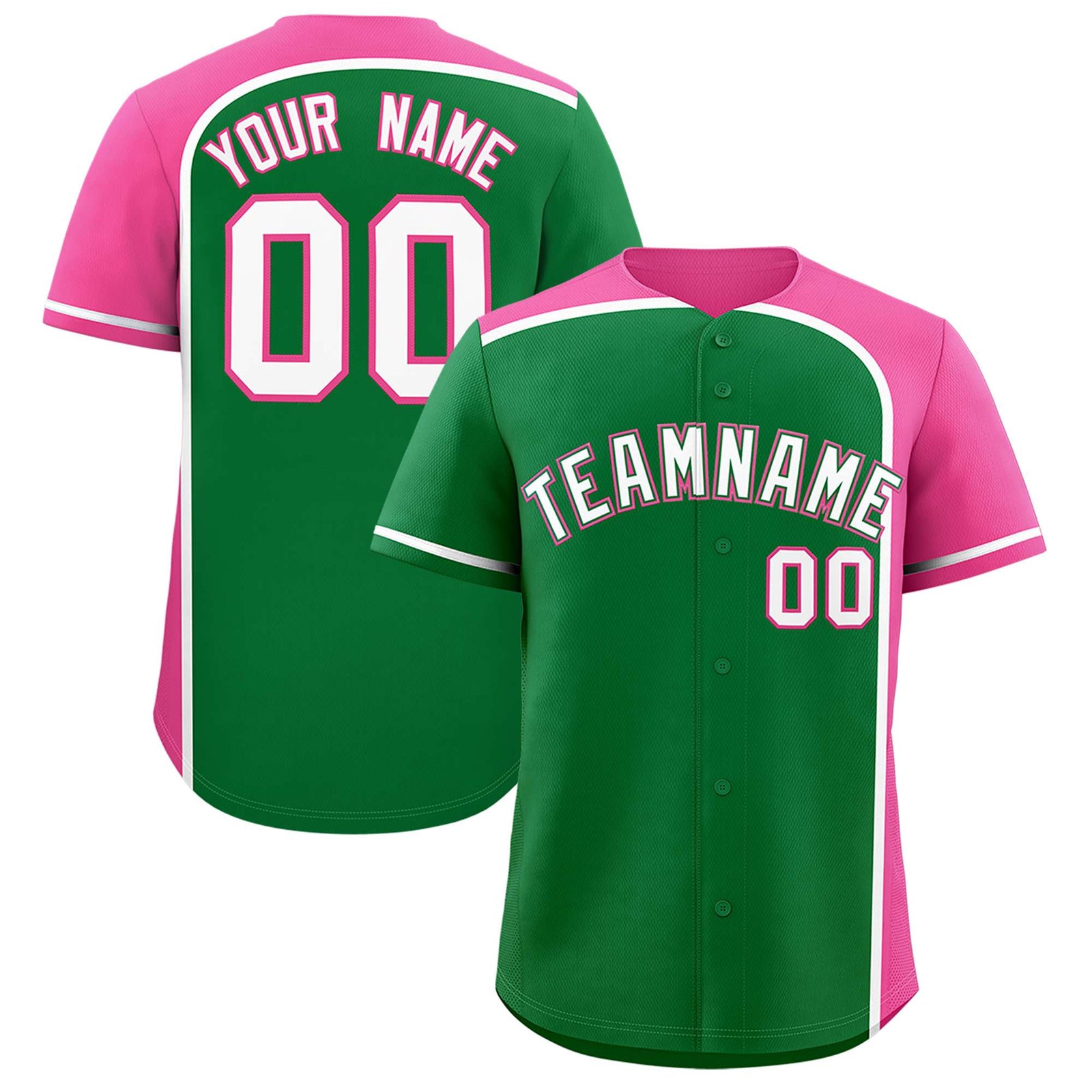 Custom Kelly Green Pink Personalized Color Block Authentic Baseball jersey