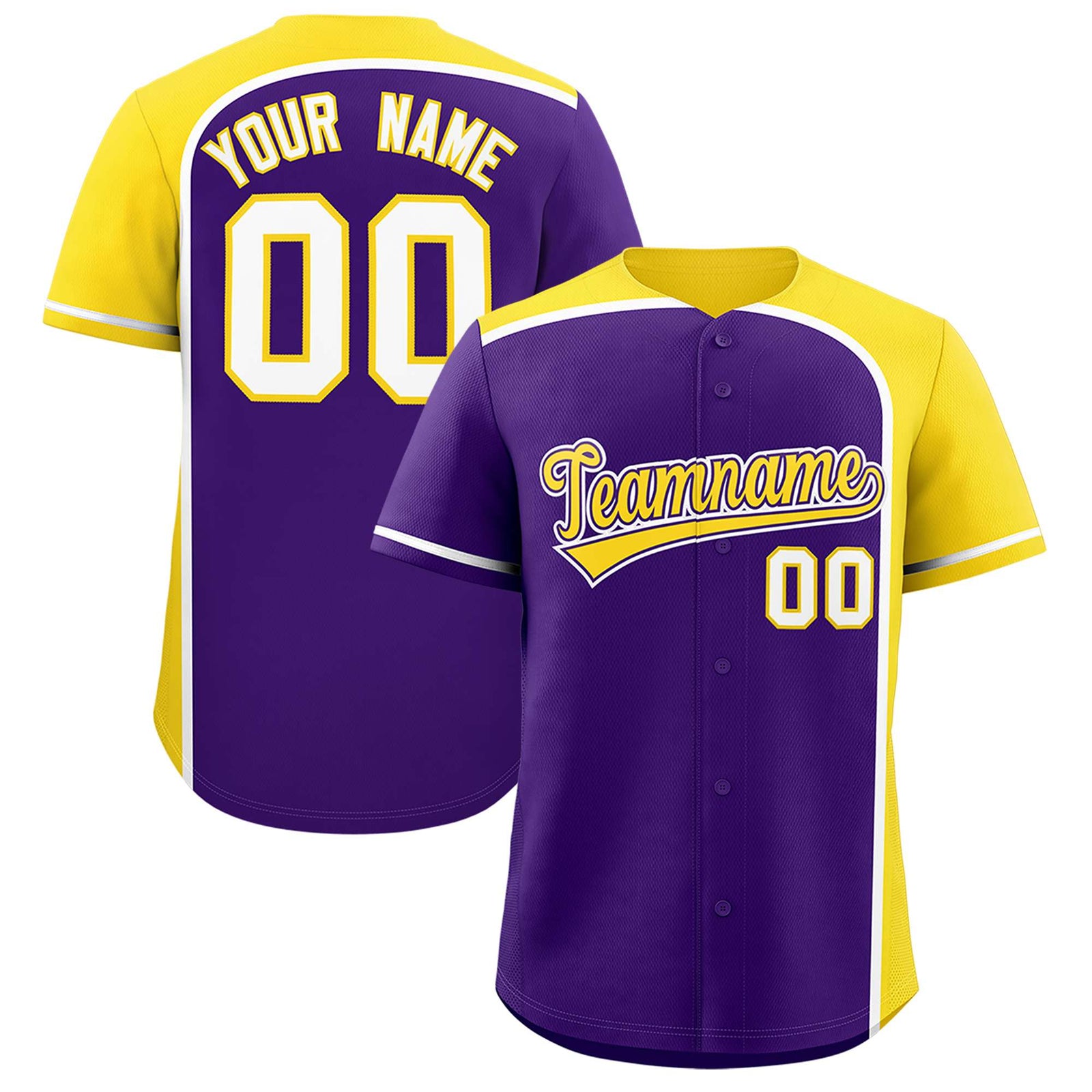 Custom Purple Gold Personalized Color Block Authentic Baseball jersey