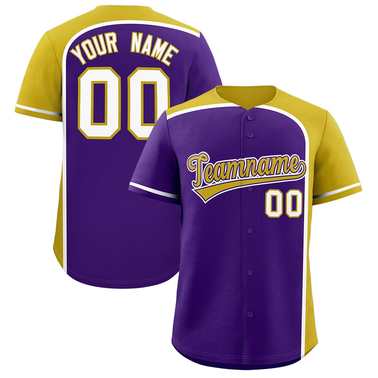 Custom Purple Old Gold Personalized Color Block Authentic Baseball jersey