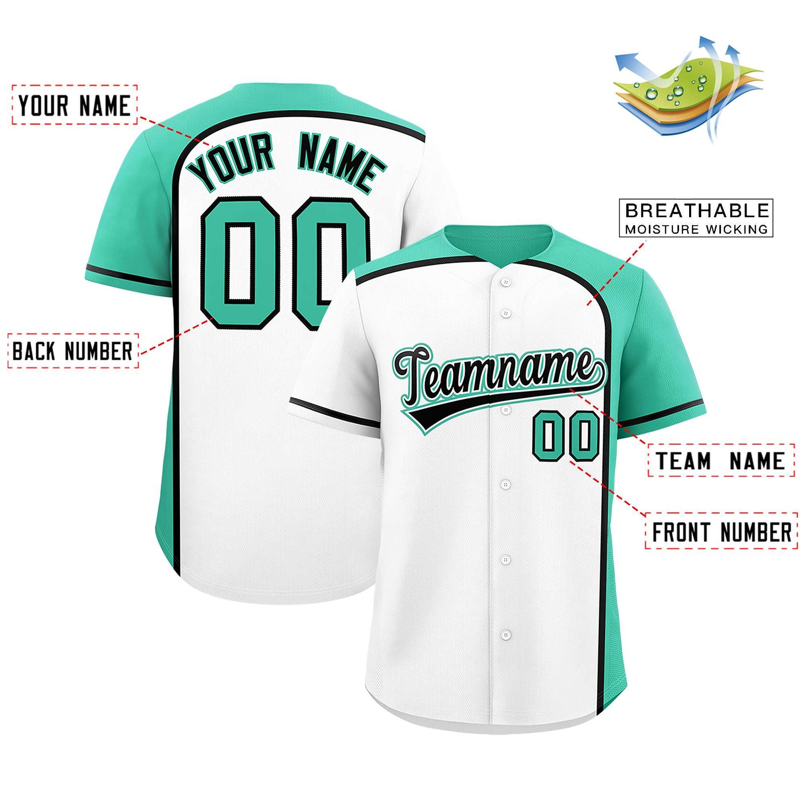Custom White Bright Green Personalized Color Block Authentic Baseball jersey
