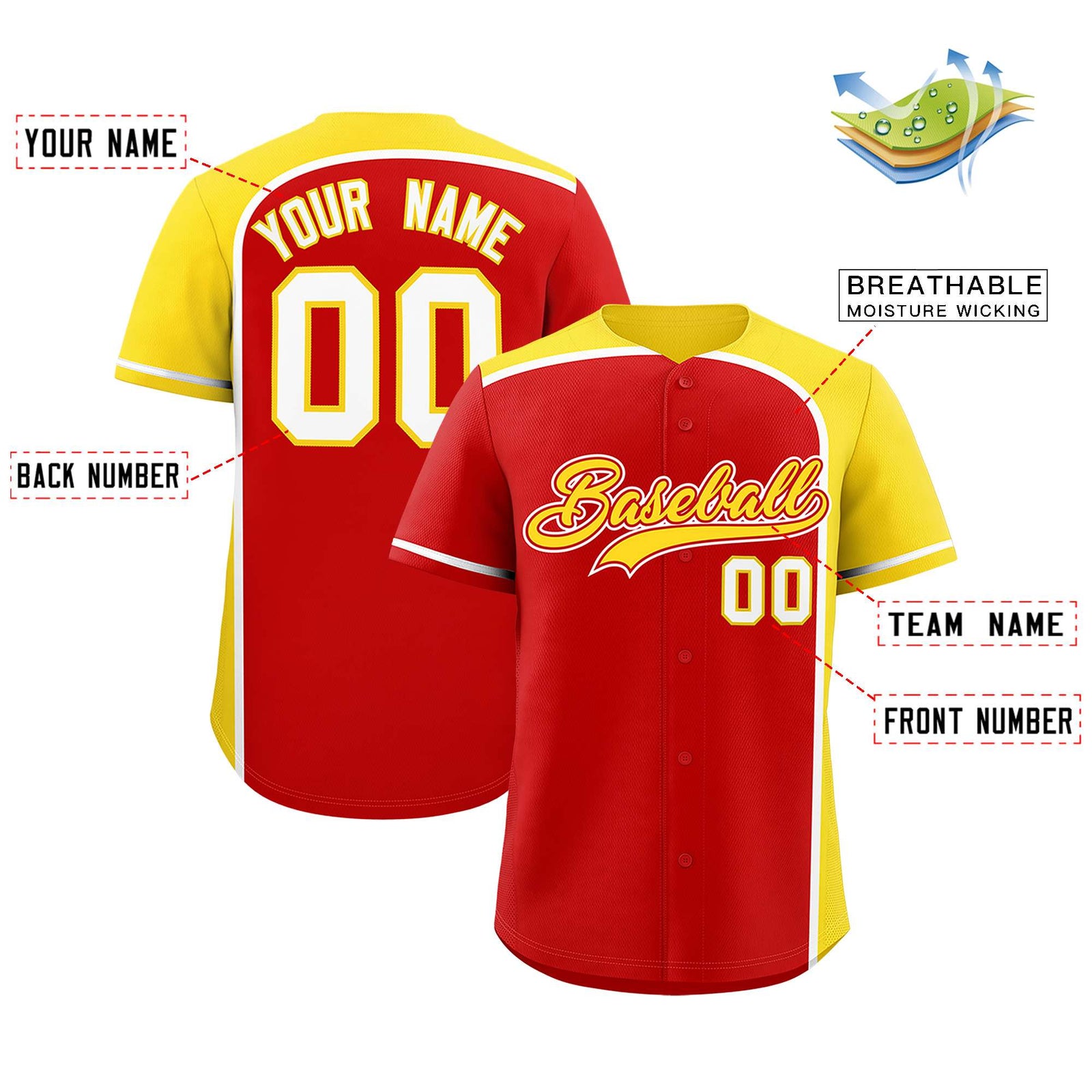 Custom Red Gold Personalized Color Block Authentic Baseball jersey