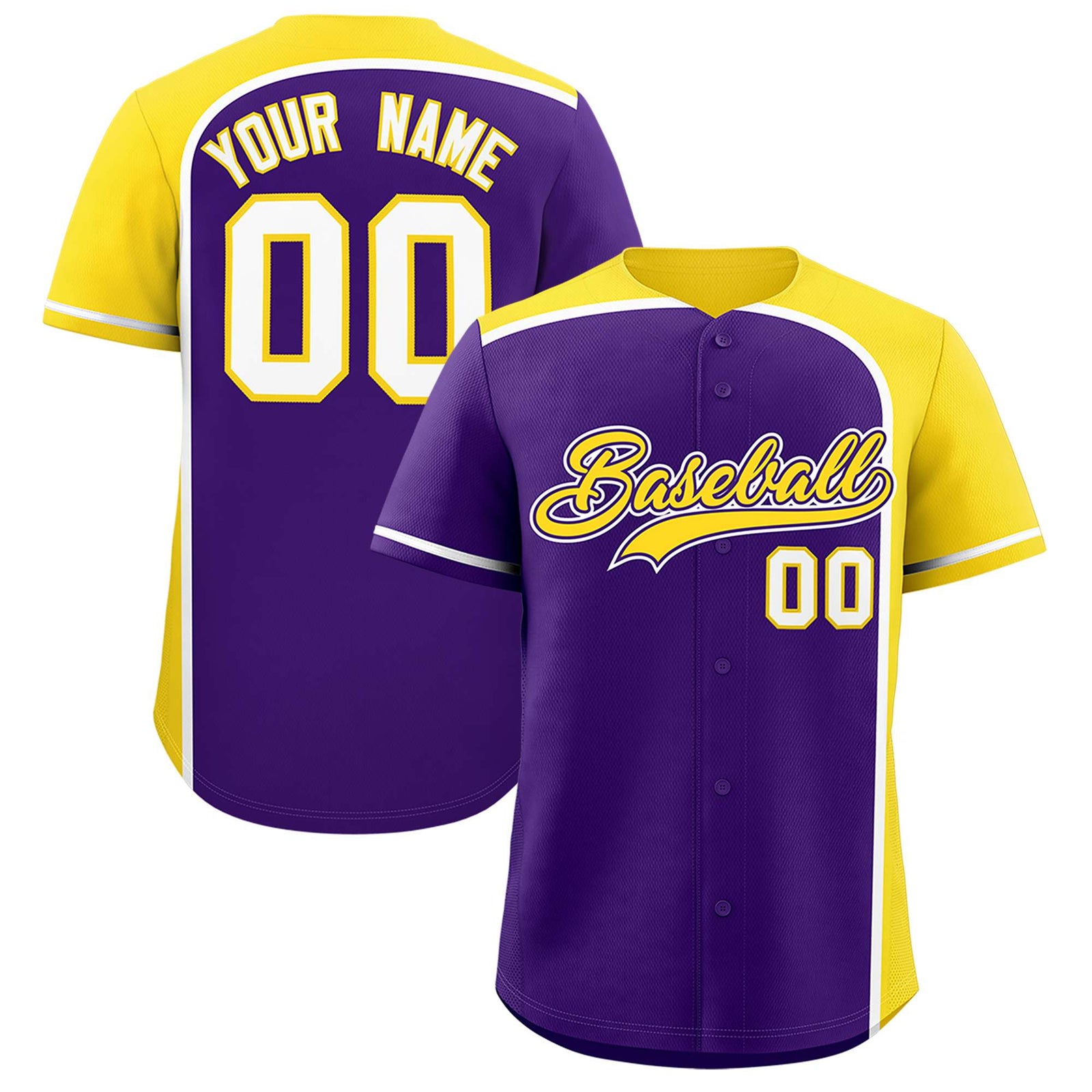 Custom Purple Gold Personalized Color Block Authentic Baseball jersey