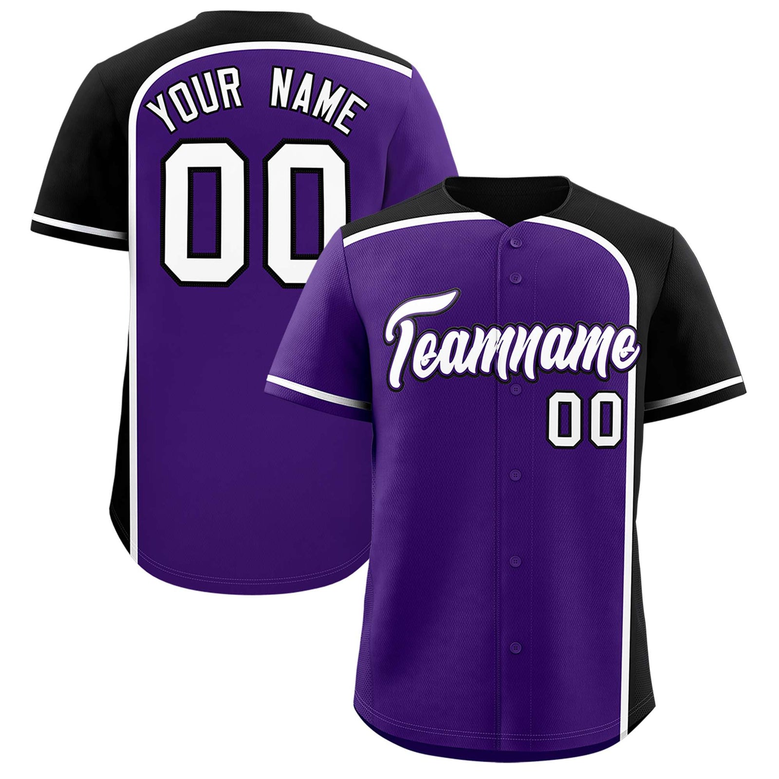 Custom Purple Black Personalized Color Block Authentic Baseball jersey