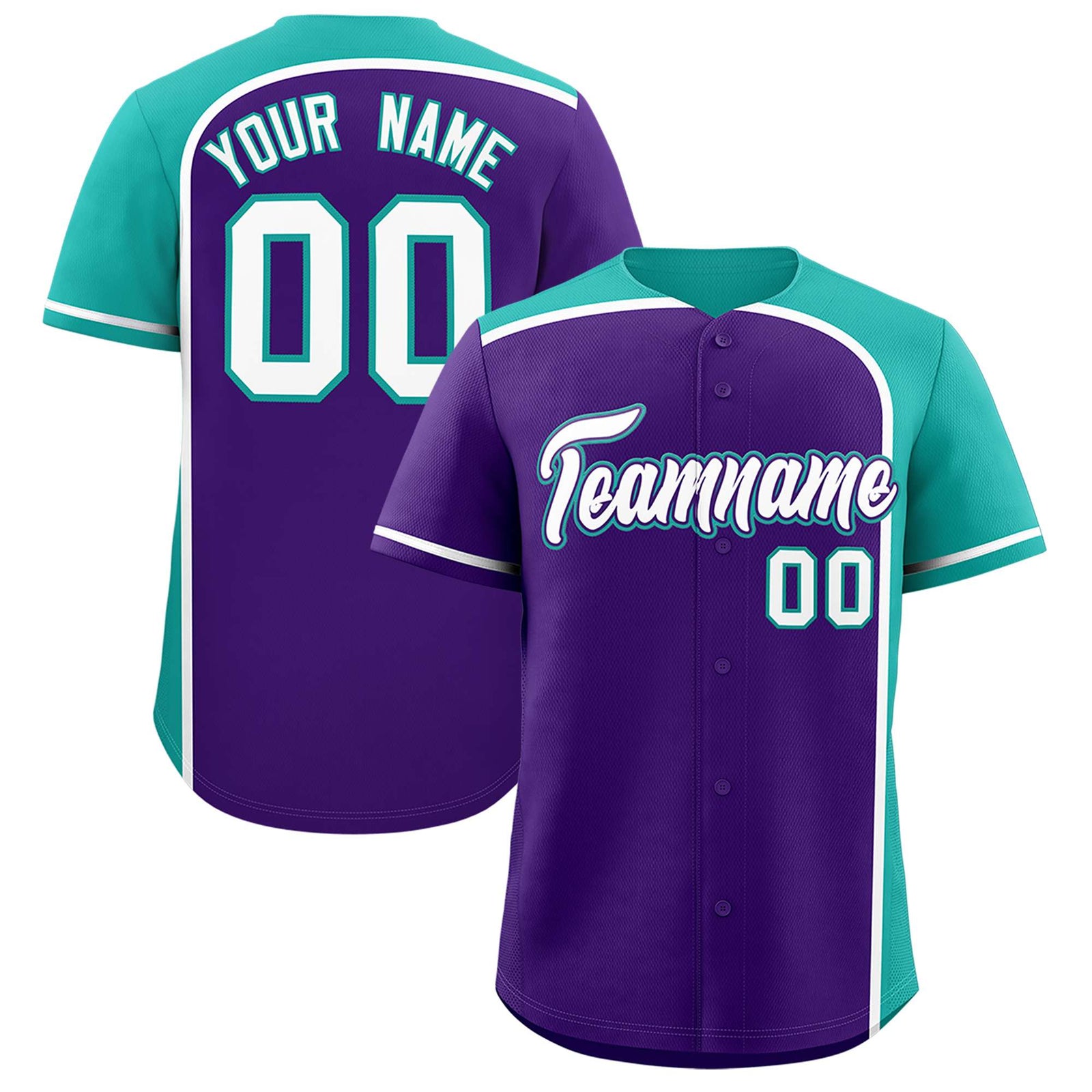 Custom Purple Aqua Personalized Color Block Authentic Baseball jersey
