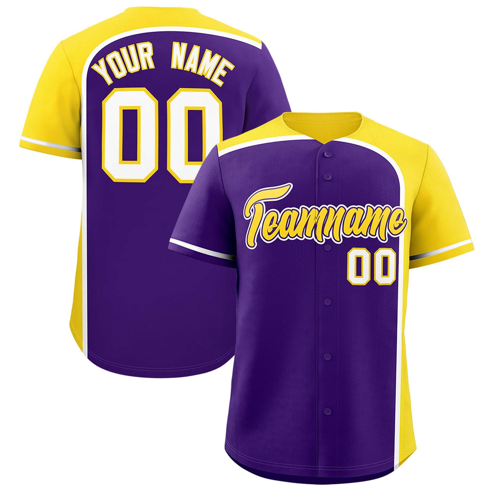 Custom Purple Gold Personalized Color Block Authentic Baseball jersey