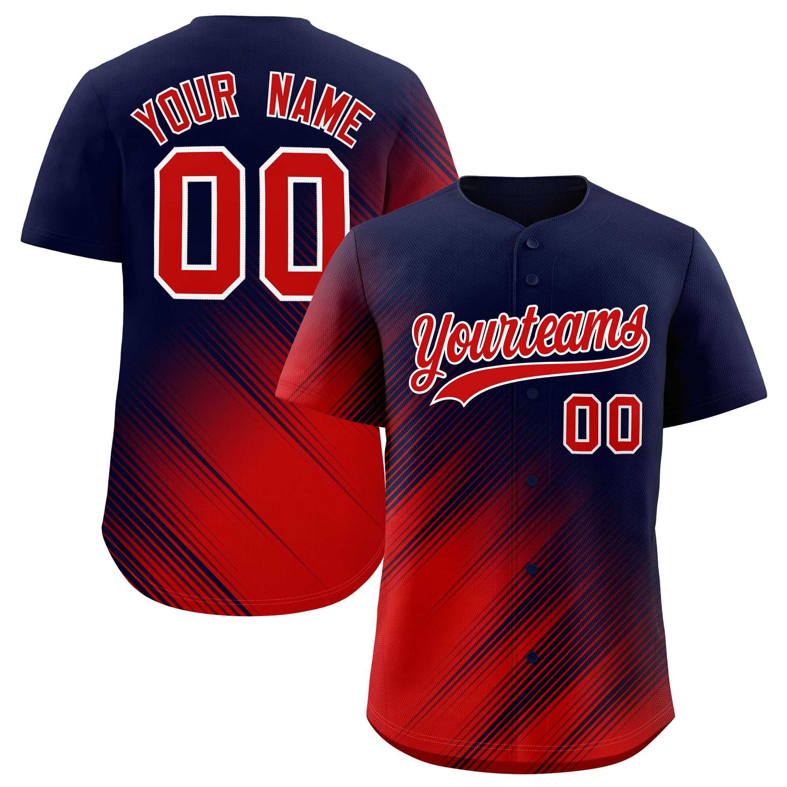 Custom Navy Red Diagonal Stripe Personalized Gradient Fashion Baseball Jersey