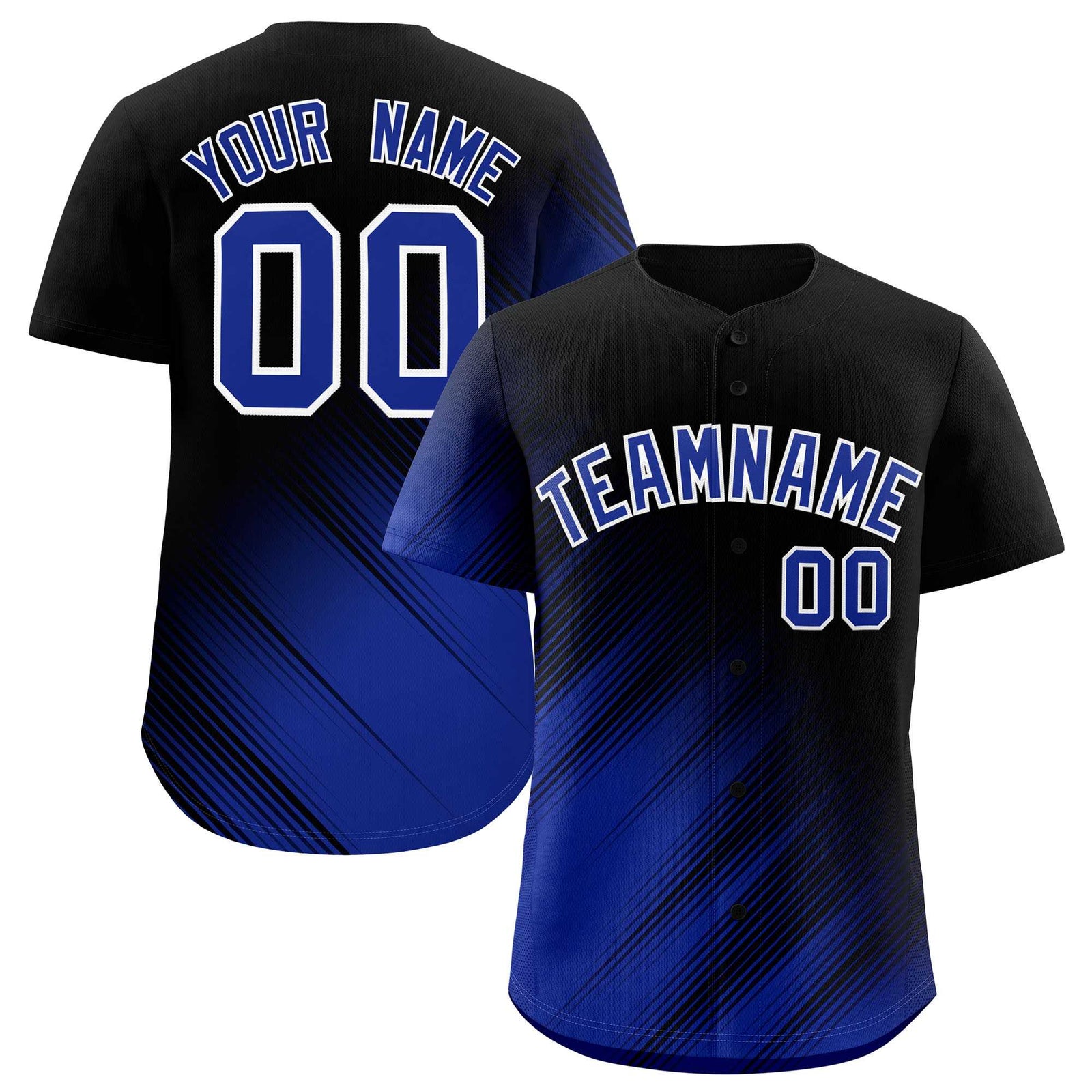 Custom Black Royal Diagonal Stripe Personalized Gradient Fashion Baseball Jersey