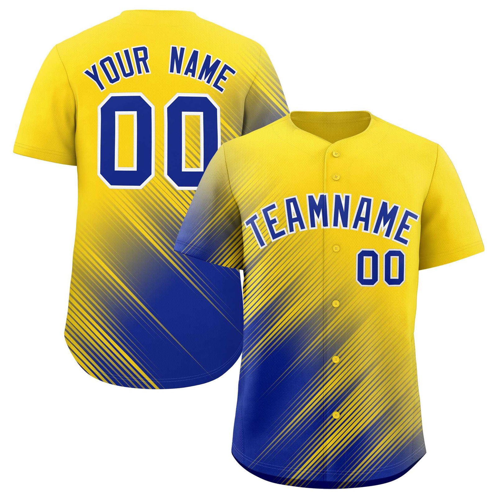 Custom Gold Royal Diagonal Stripe Personalized Gradient Fashion Baseball Jersey
