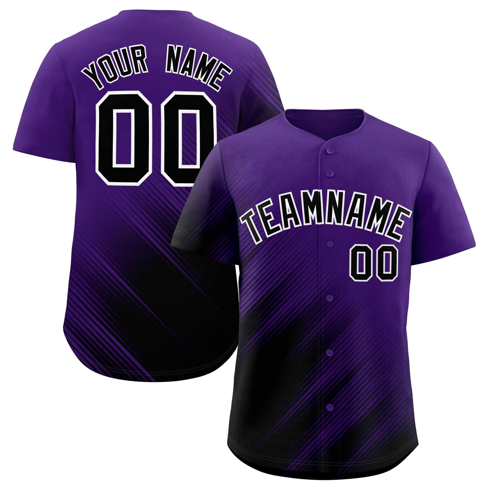 Custom Purple Black Diagonal Stripe Personalized Gradient Fashion Baseball Jersey
