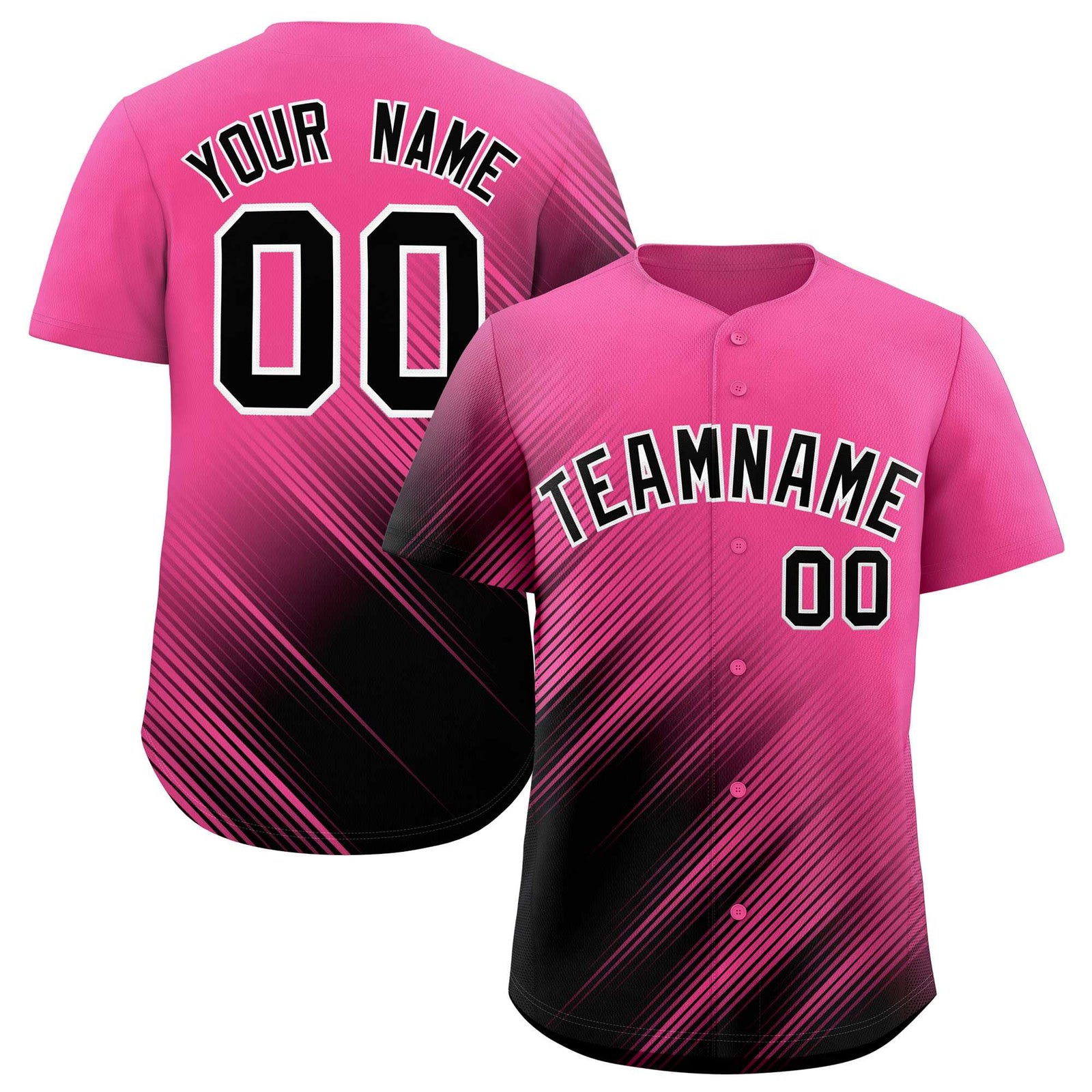 Custom Pink Black Diagonal Stripe Personalized Gradient Fashion Baseball Jersey