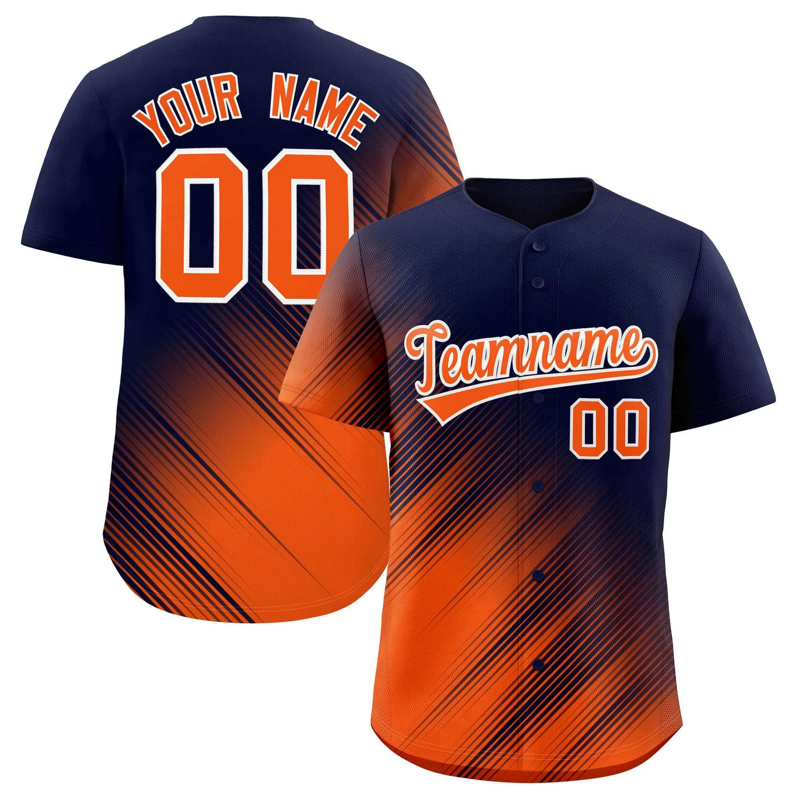 Custom Navy Orange Diagonal Stripe Personalized Gradient Fashion Baseball Jersey