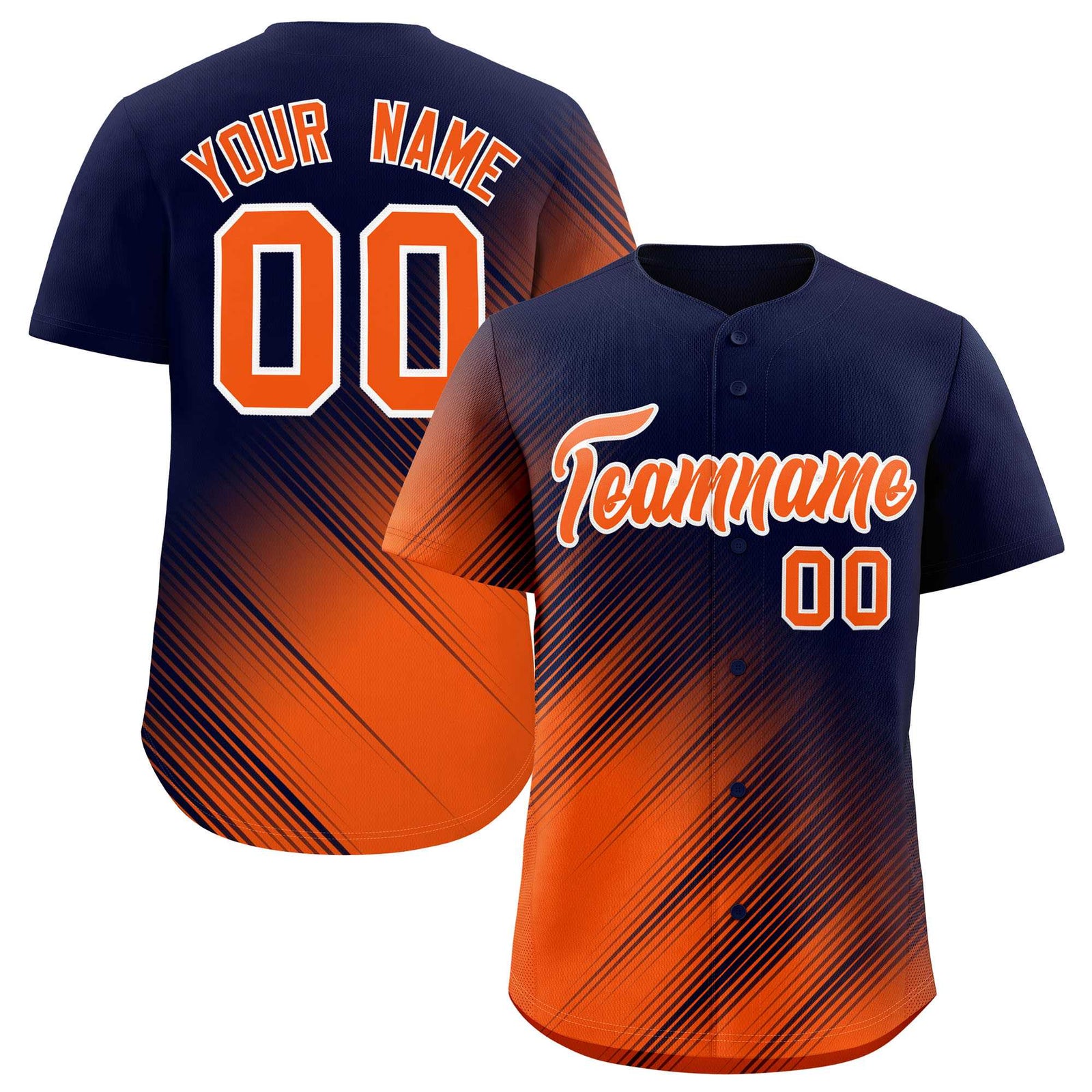 Custom Navy Orange Diagonal Stripe Personalized Gradient Fashion Baseball Jersey