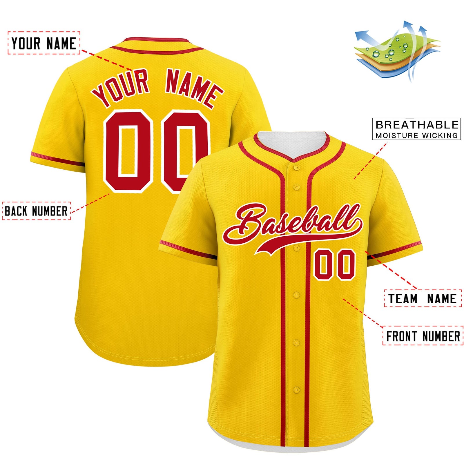 Custom Gold Red Personalized Classic Authentic Baseball Jersey