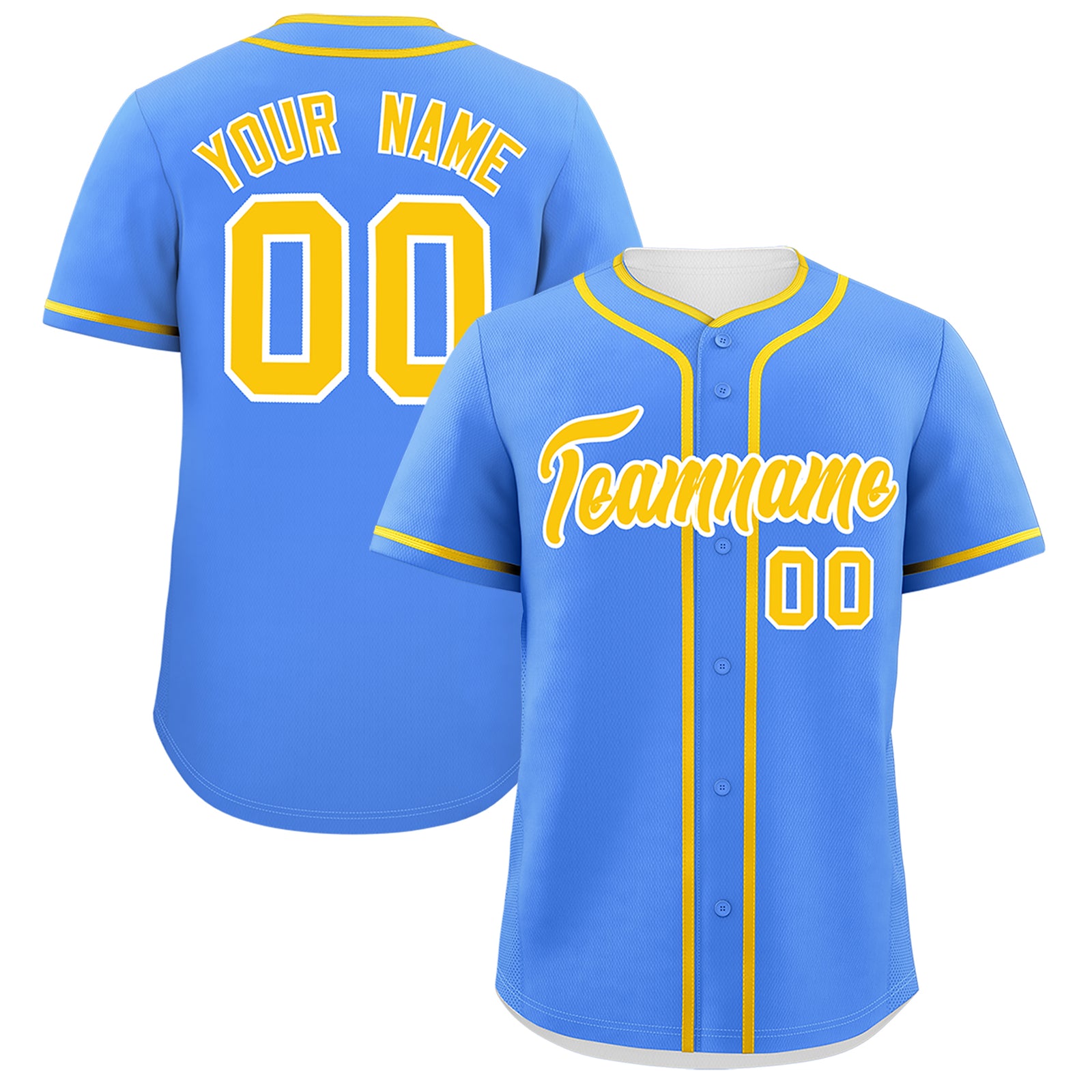 Custom Powder Blue Gold Personalized Classic Authentic Baseball Jersey