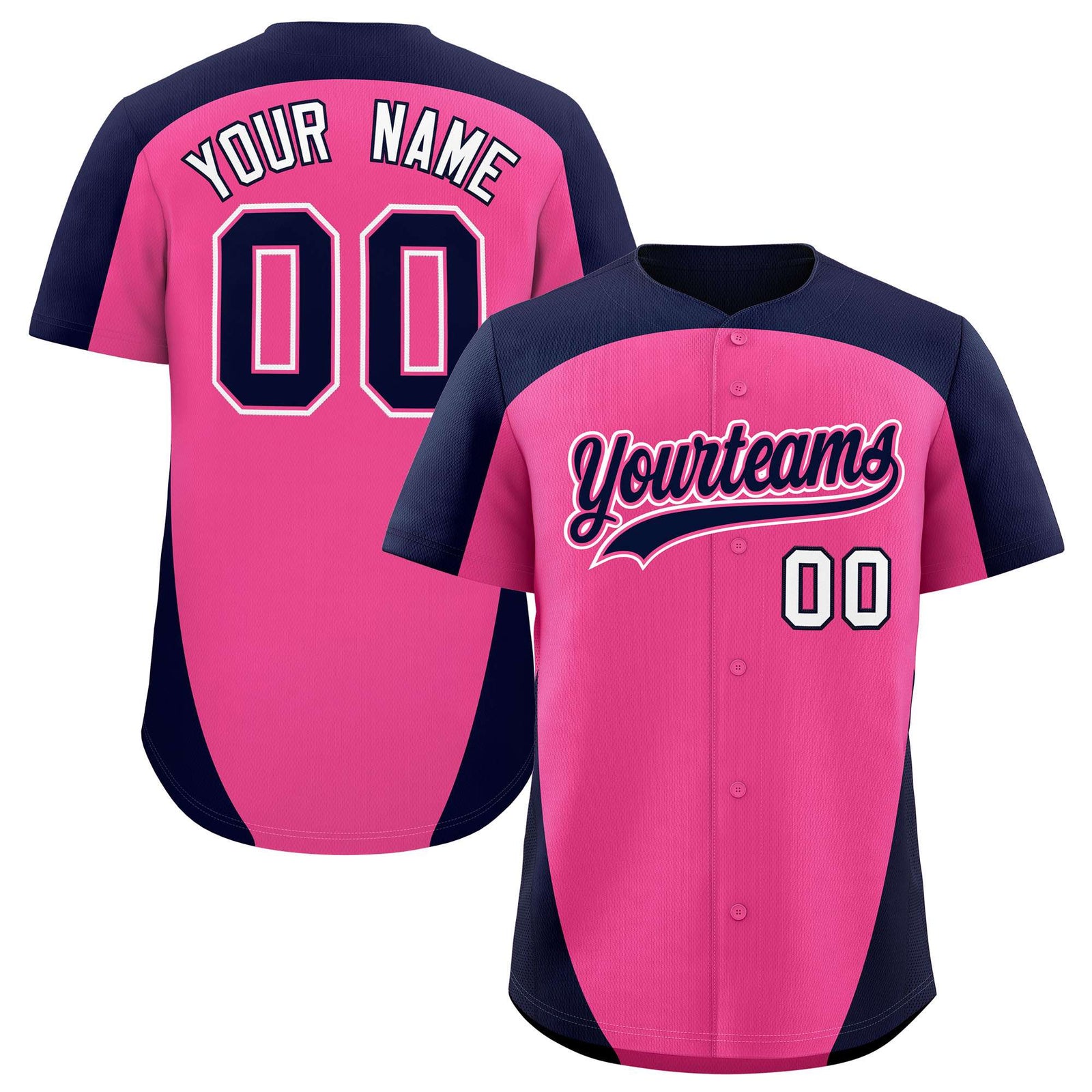 Custom Pink Navy Personalized Edge Color Block Authentic Baseball Jersey