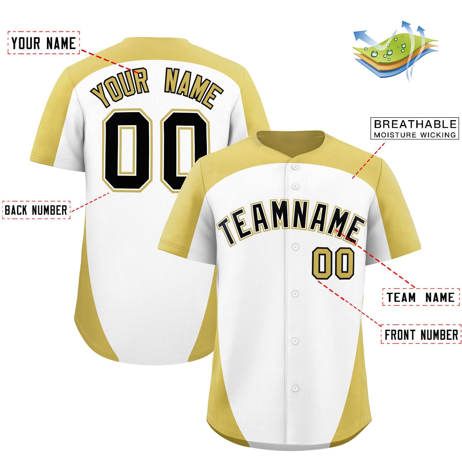 Custom White Old Gold Personalized Edge Color Block Authentic Baseball Jersey