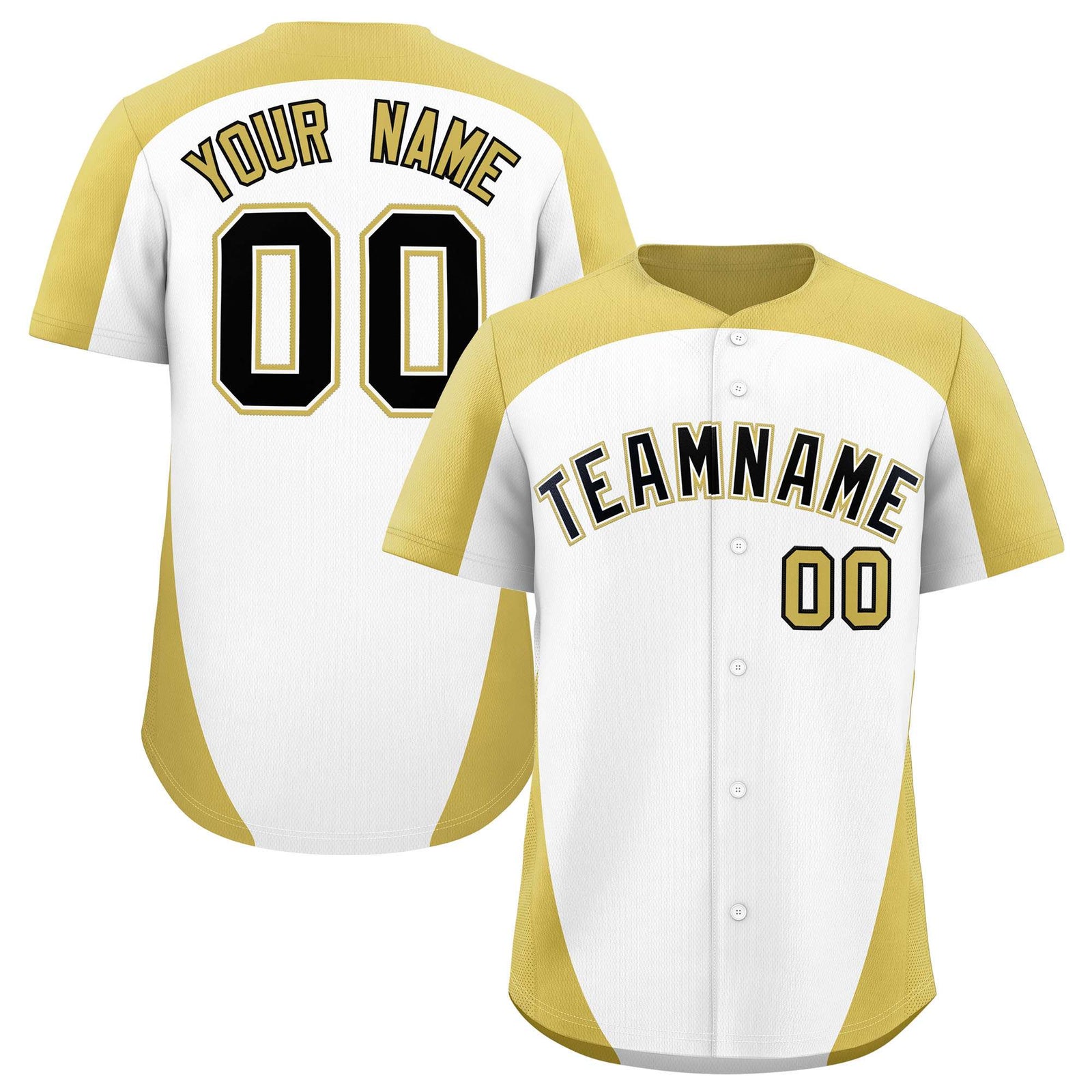 Custom White Old Gold Personalized Edge Color Block Authentic Baseball Jersey