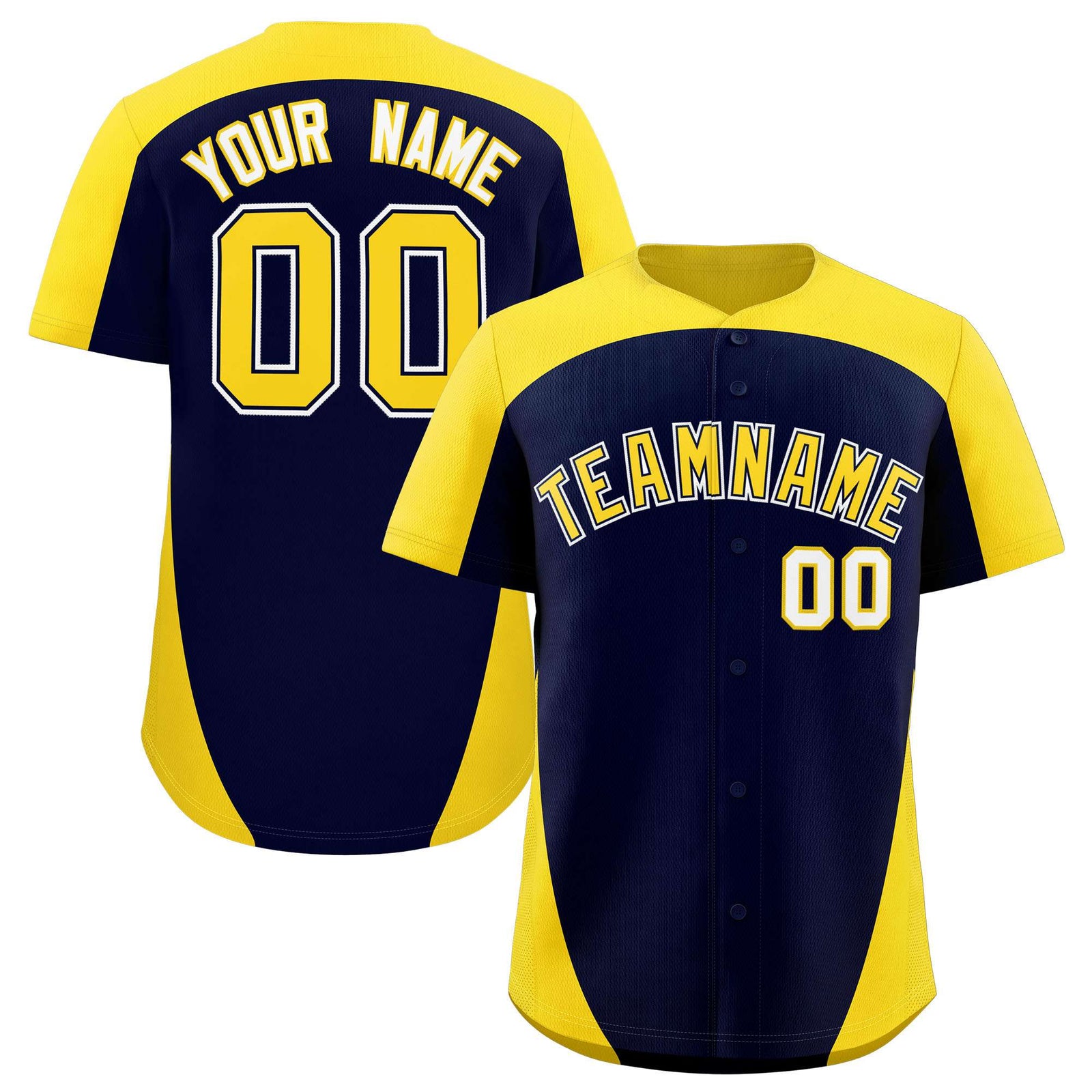 Custom Navy Gold Personalized Edge Color Block Authentic Baseball Jersey