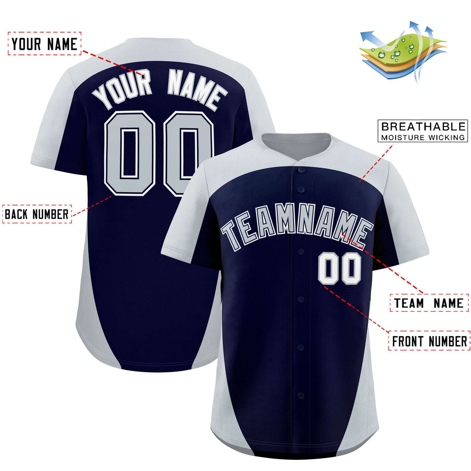 Custom Navy Silver Personalized Edge Color Block Authentic Baseball Jersey