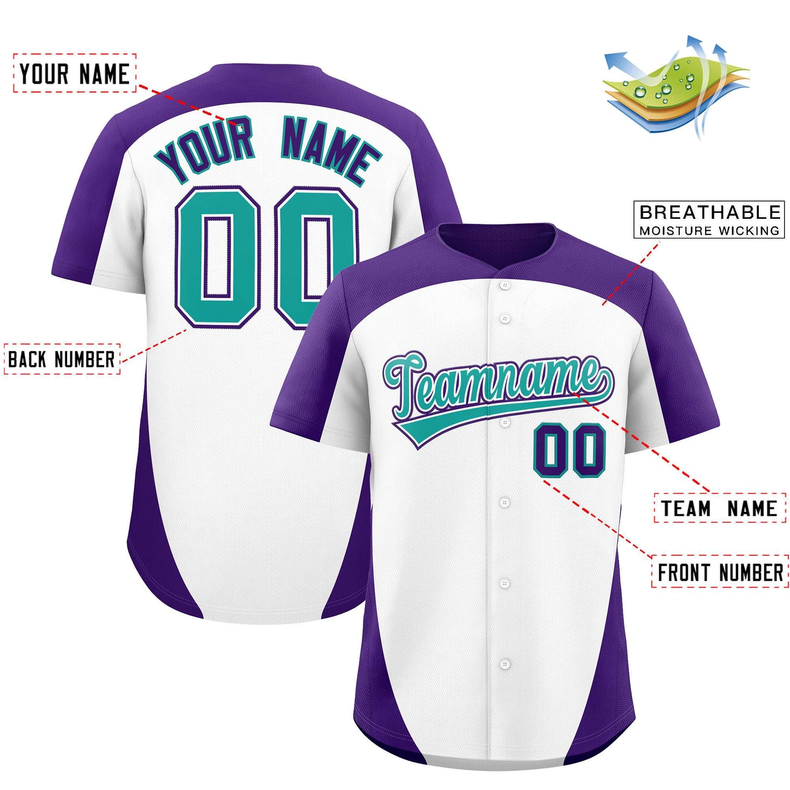 Custom White Purple Personalized Edge Color Block Authentic Baseball Jersey