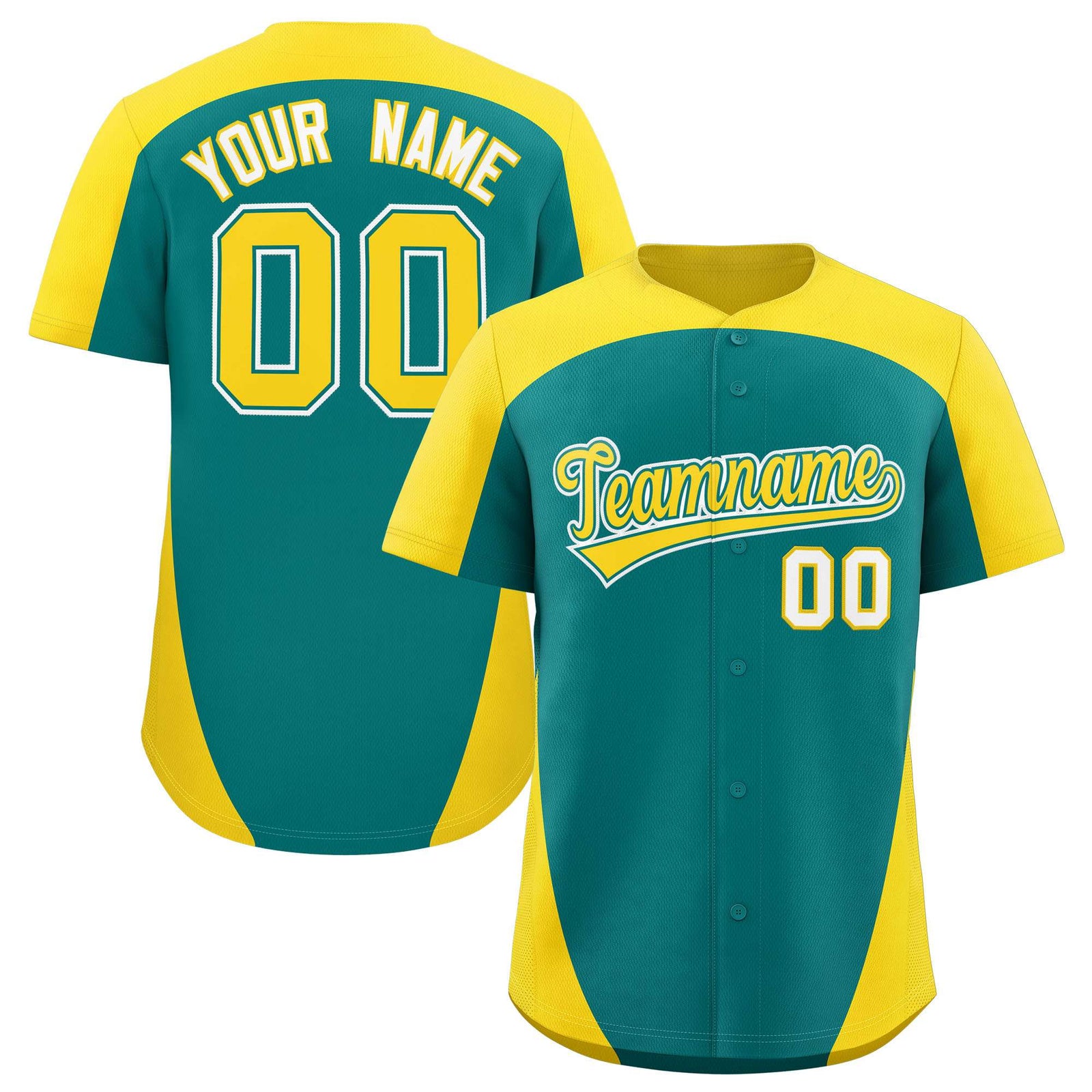 Custom Aqua Gold Personalized Edge Color Block Authentic Baseball Jersey