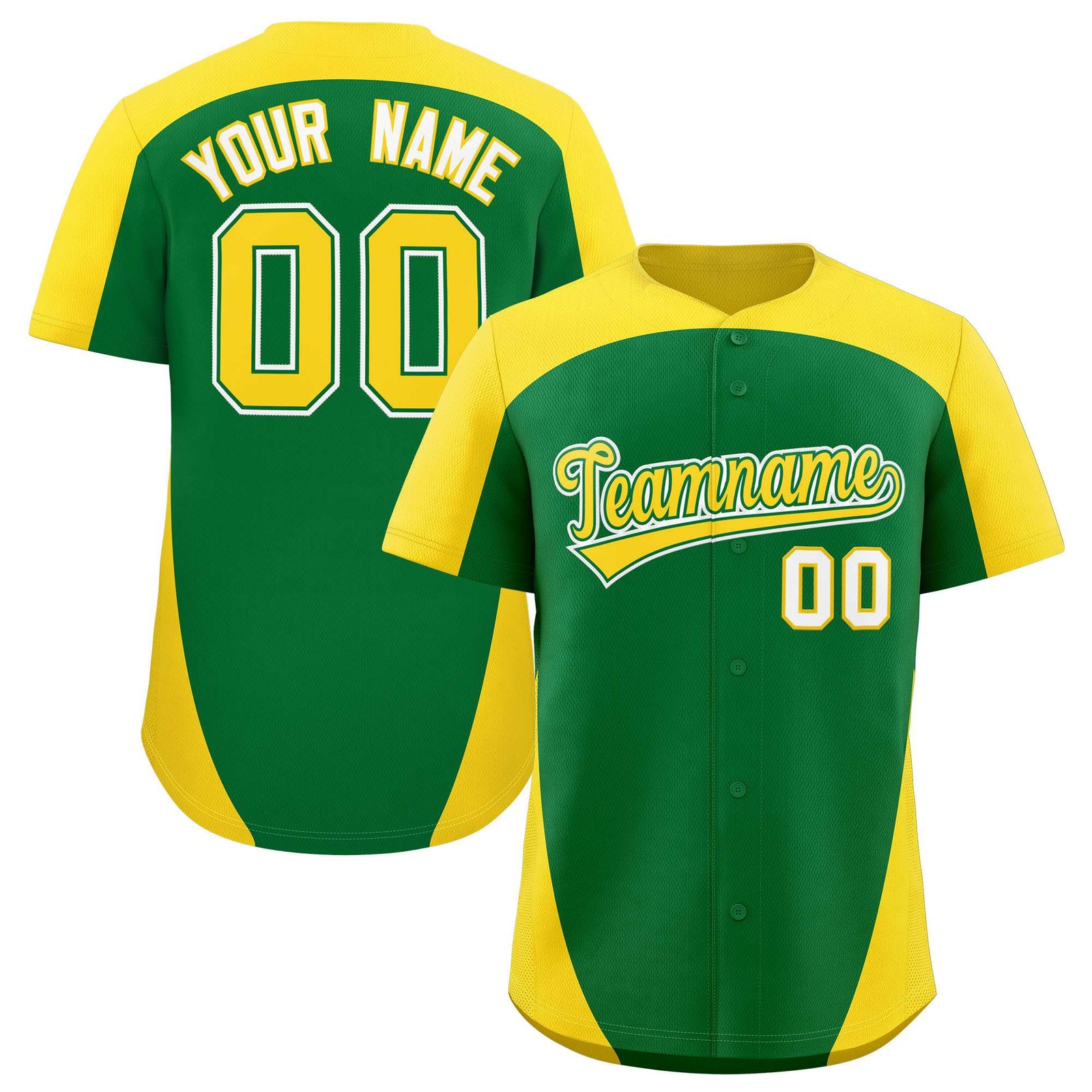 Custom Kelly Green Gold Personalized Edge Color Block Authentic Baseball Jersey