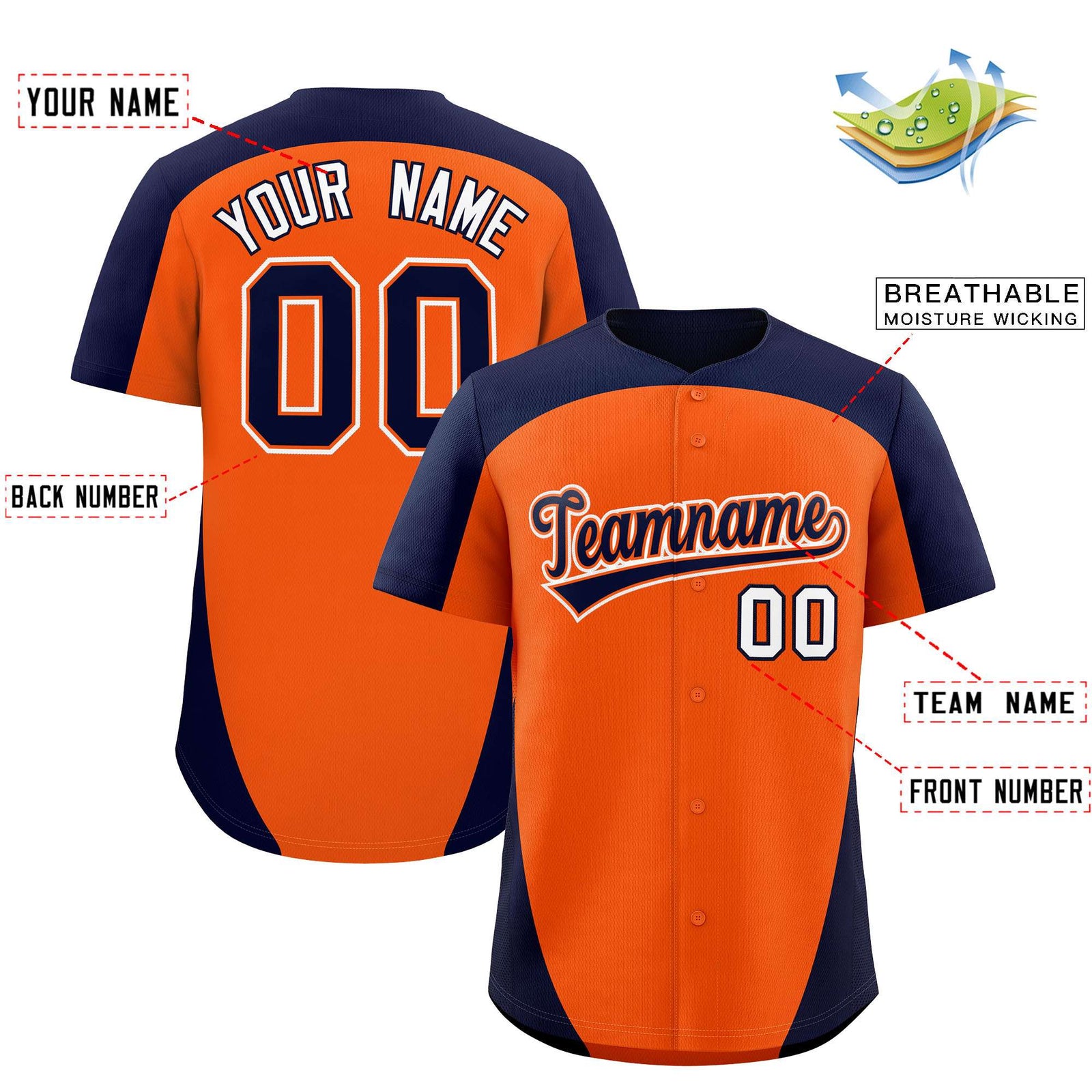 Custom Orange Navy Personalized Edge Color Block Authentic Baseball Jersey
