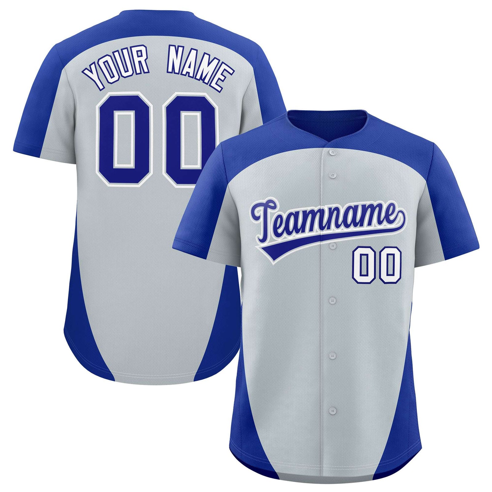 Custom Silver Royal Personalized Edge Color Block Authentic Baseball Jersey