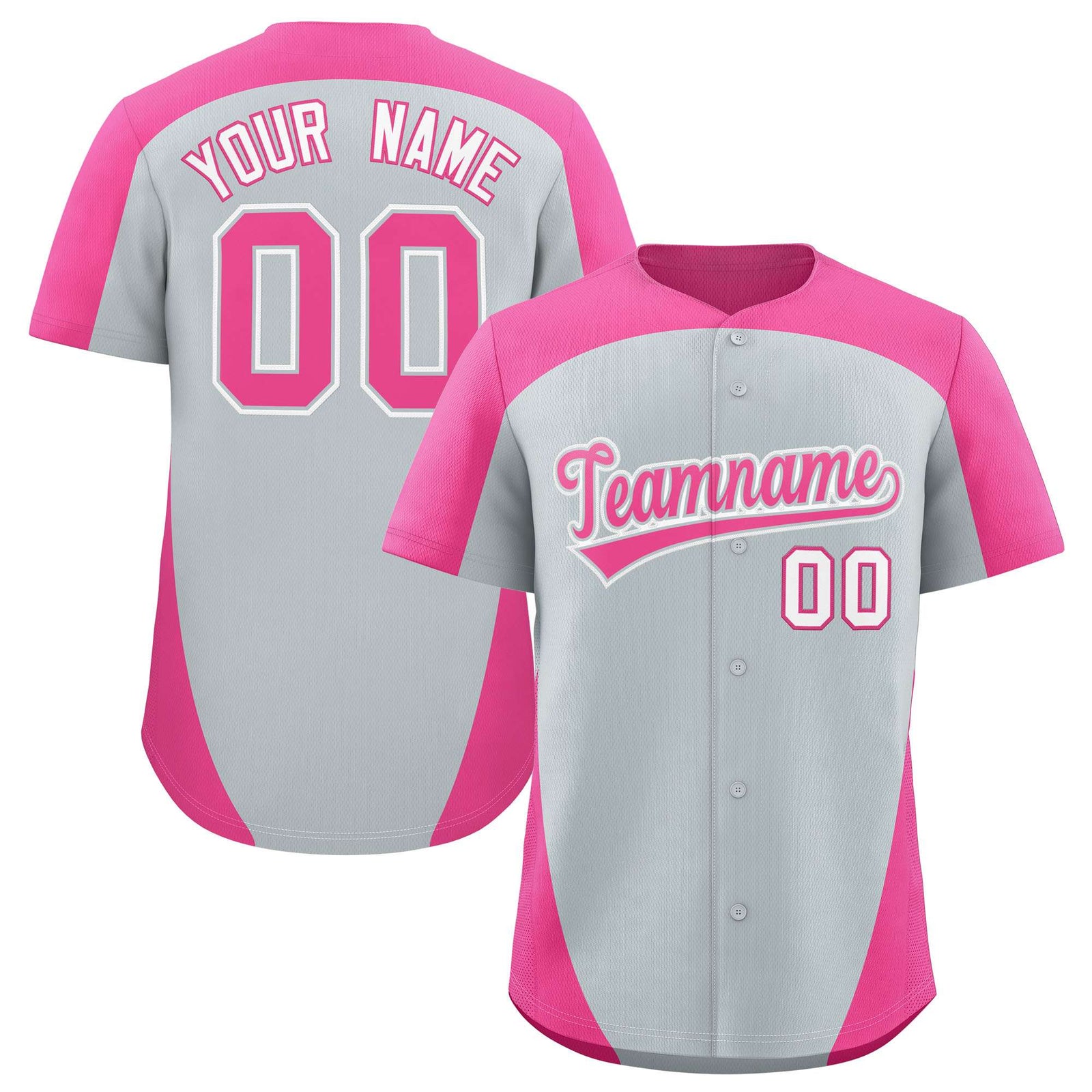 Custom Silver Pink Personalized Edge Color Block Authentic Baseball Jersey