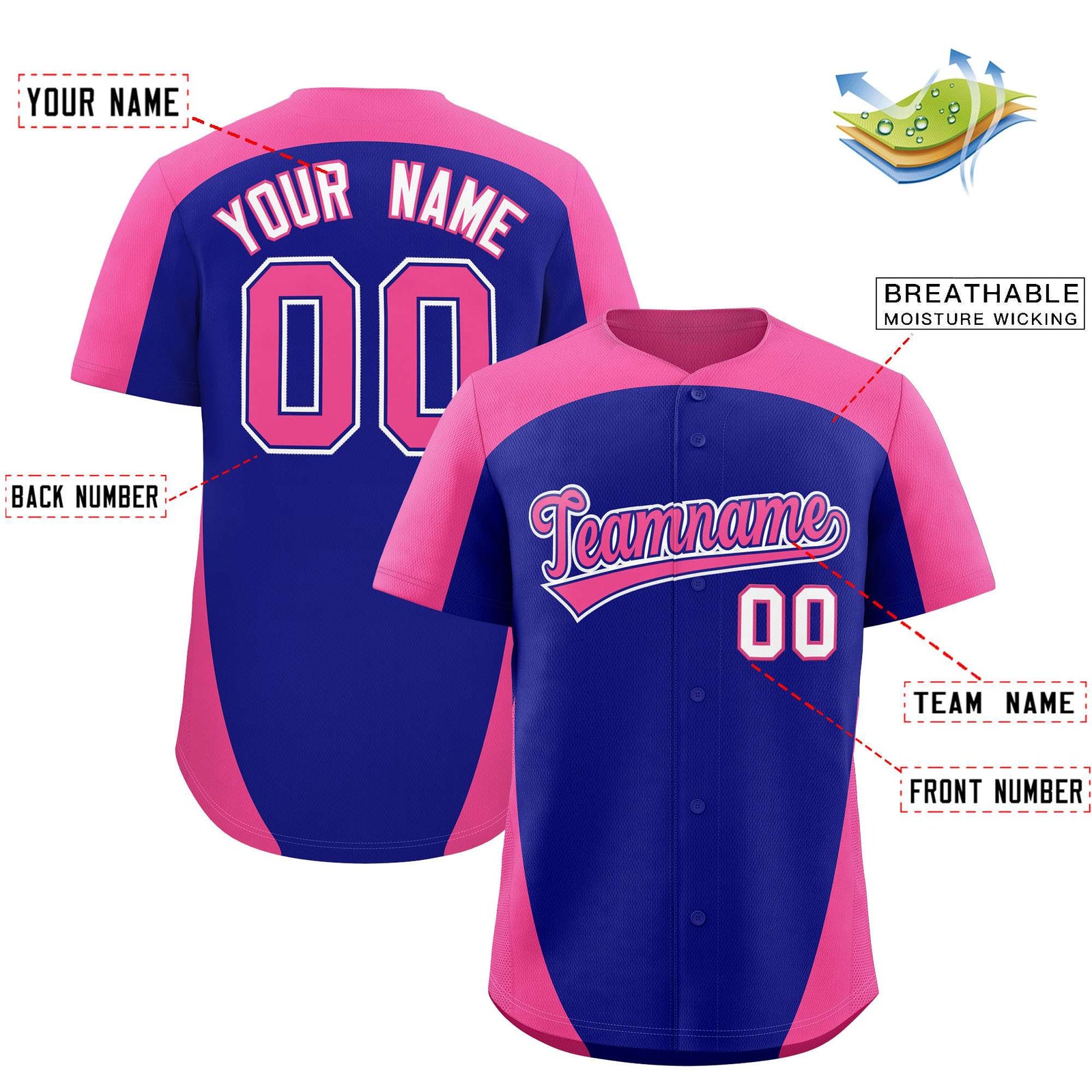 Custom Royal Pink Personalized Edge Color Block Authentic Baseball Jersey
