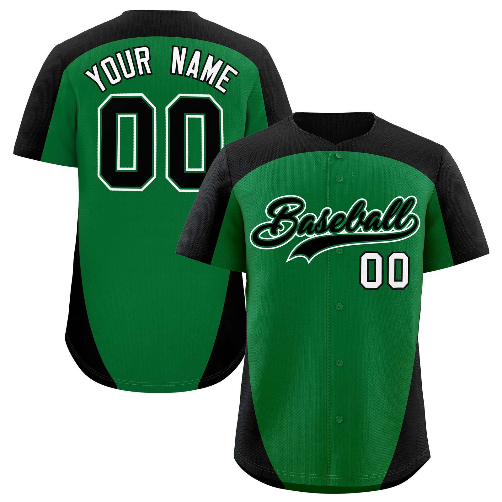 Custom Kelly Green Black Personalized Edge Color Block Authentic Baseball Jersey