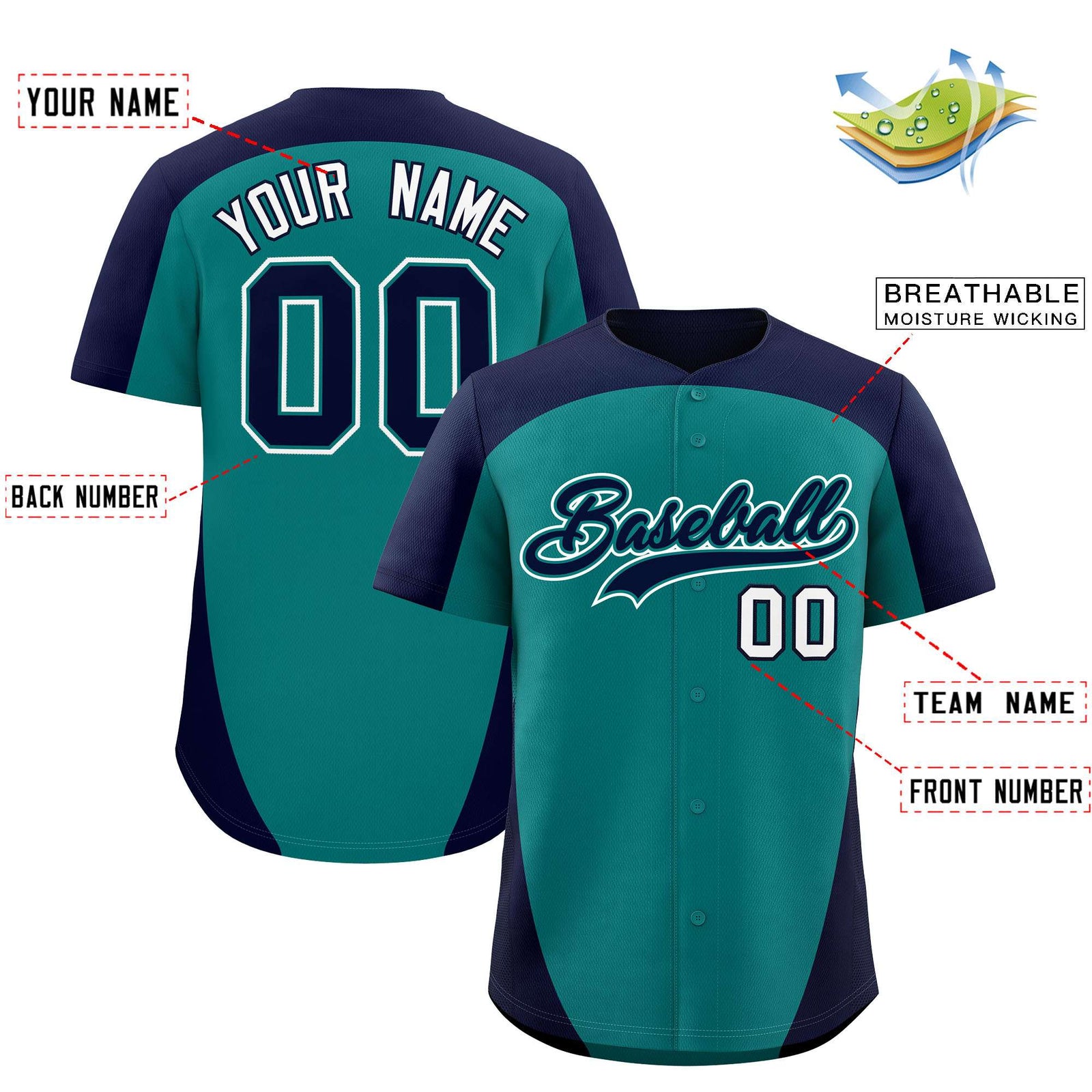 Custom Aqua Navy Personalized Edge Color Block Authentic Baseball Jersey