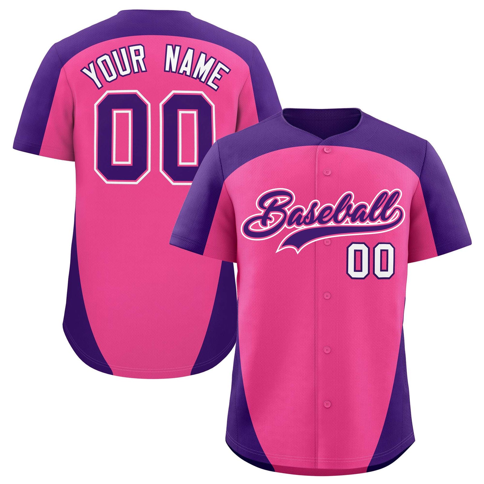 Custom Pink Purple Personalized Edge Color Block Authentic Baseball Jersey