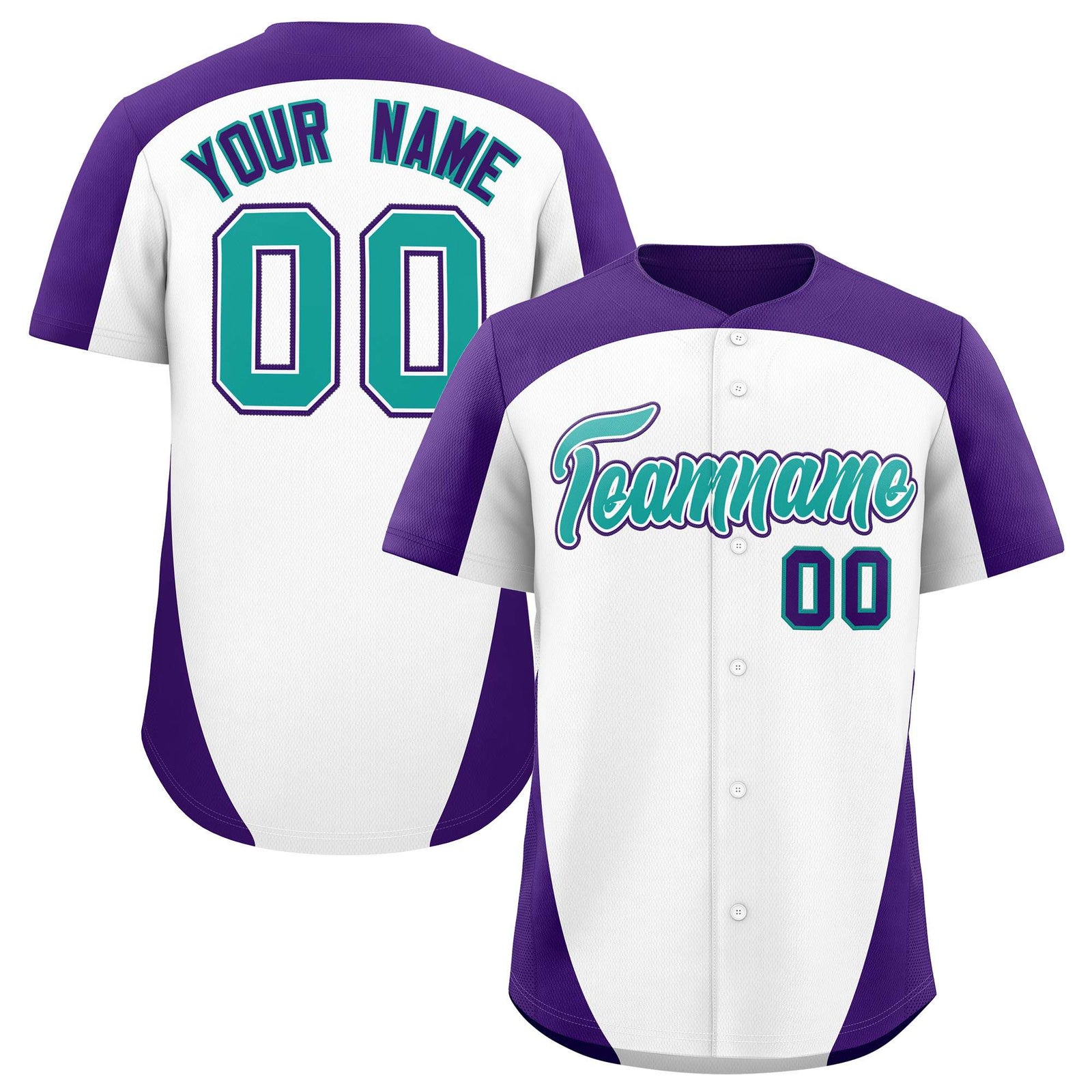 Custom White Purple Personalized Edge Color Block Authentic Baseball Jersey