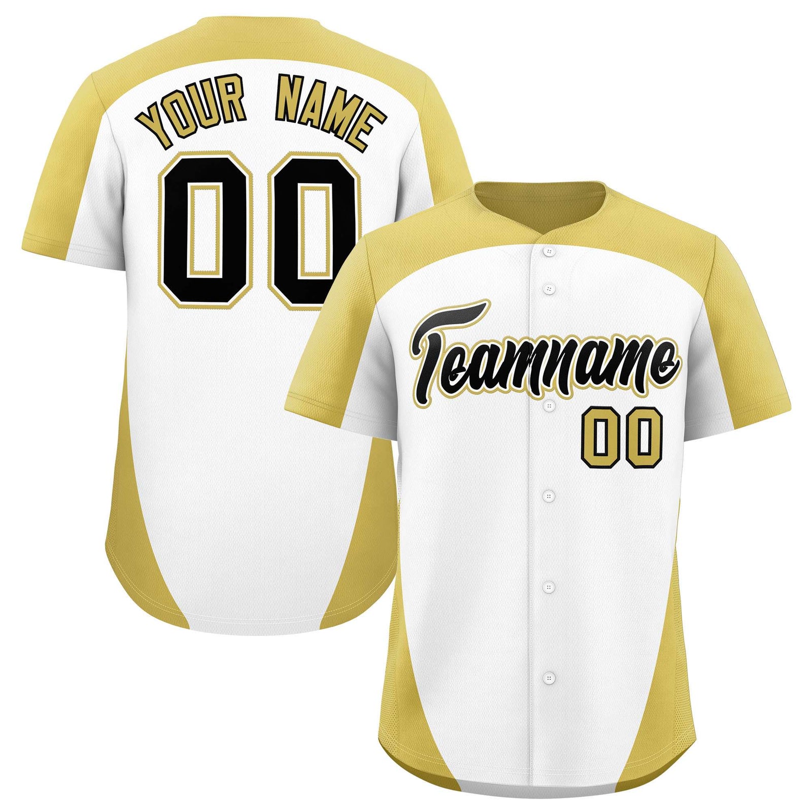 Custom White Old Gold Personalized Edge Color Block Authentic Baseball Jersey