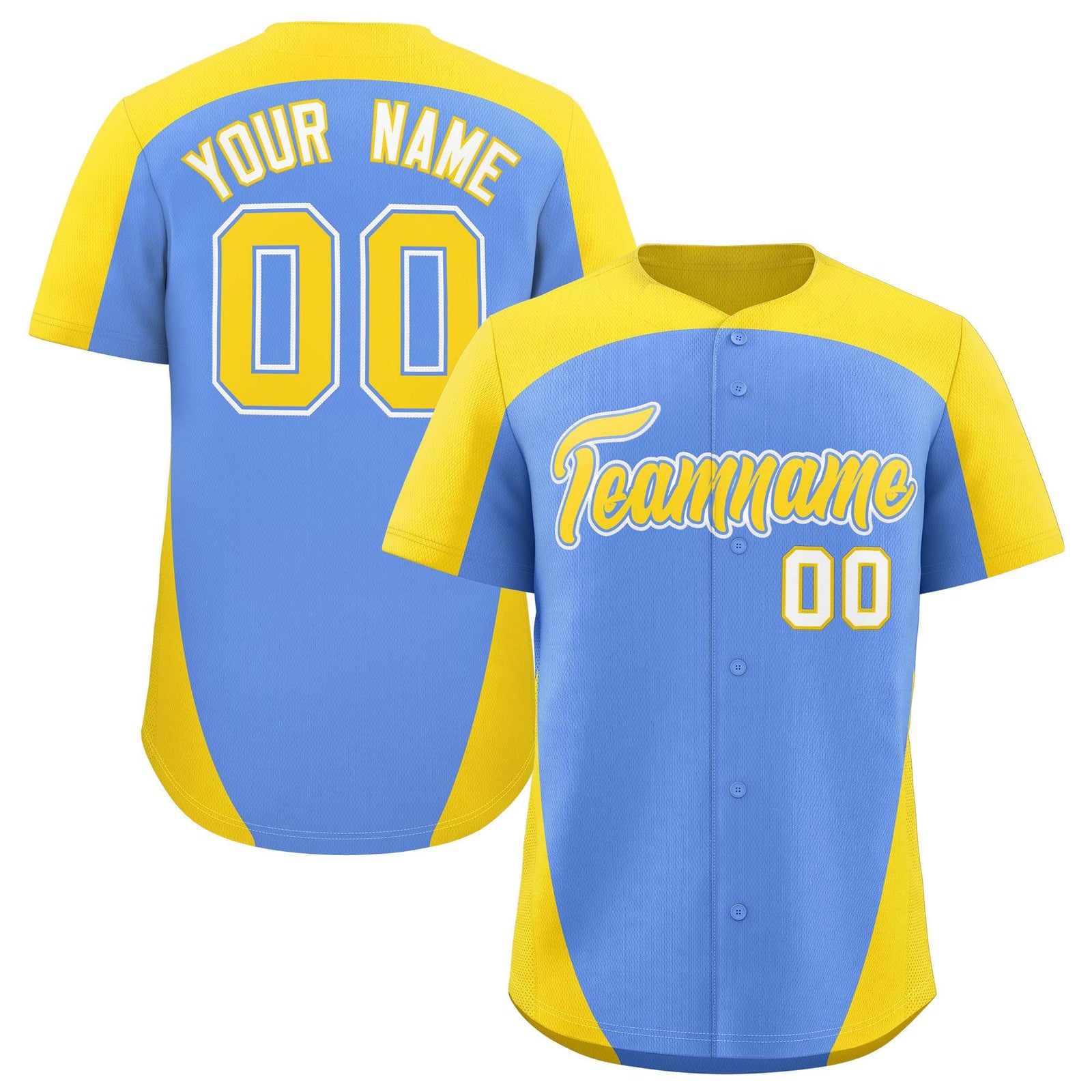Custom Light Blue Gold Personalized Edge Color Block Authentic Baseball Jersey