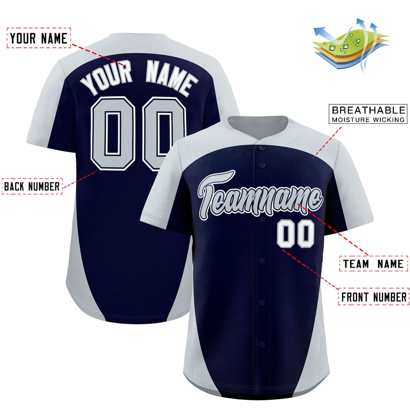 Custom Navy Silver Personalized Edge Color Block Authentic Baseball Jersey