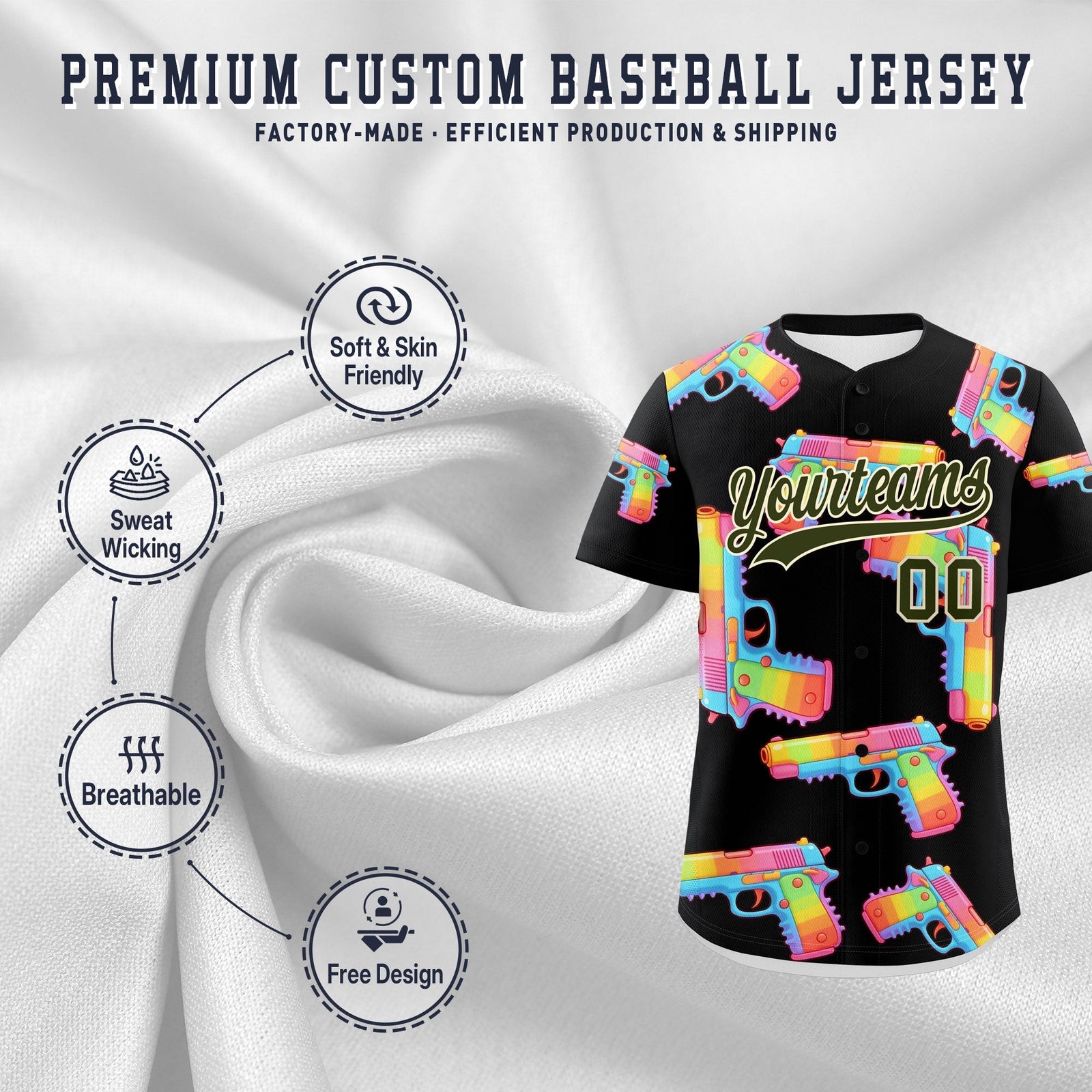 Custom Youth Baseball Jersey Black Olive Sugar-Coated Firepower Graffiti Pattern Urban Fashion