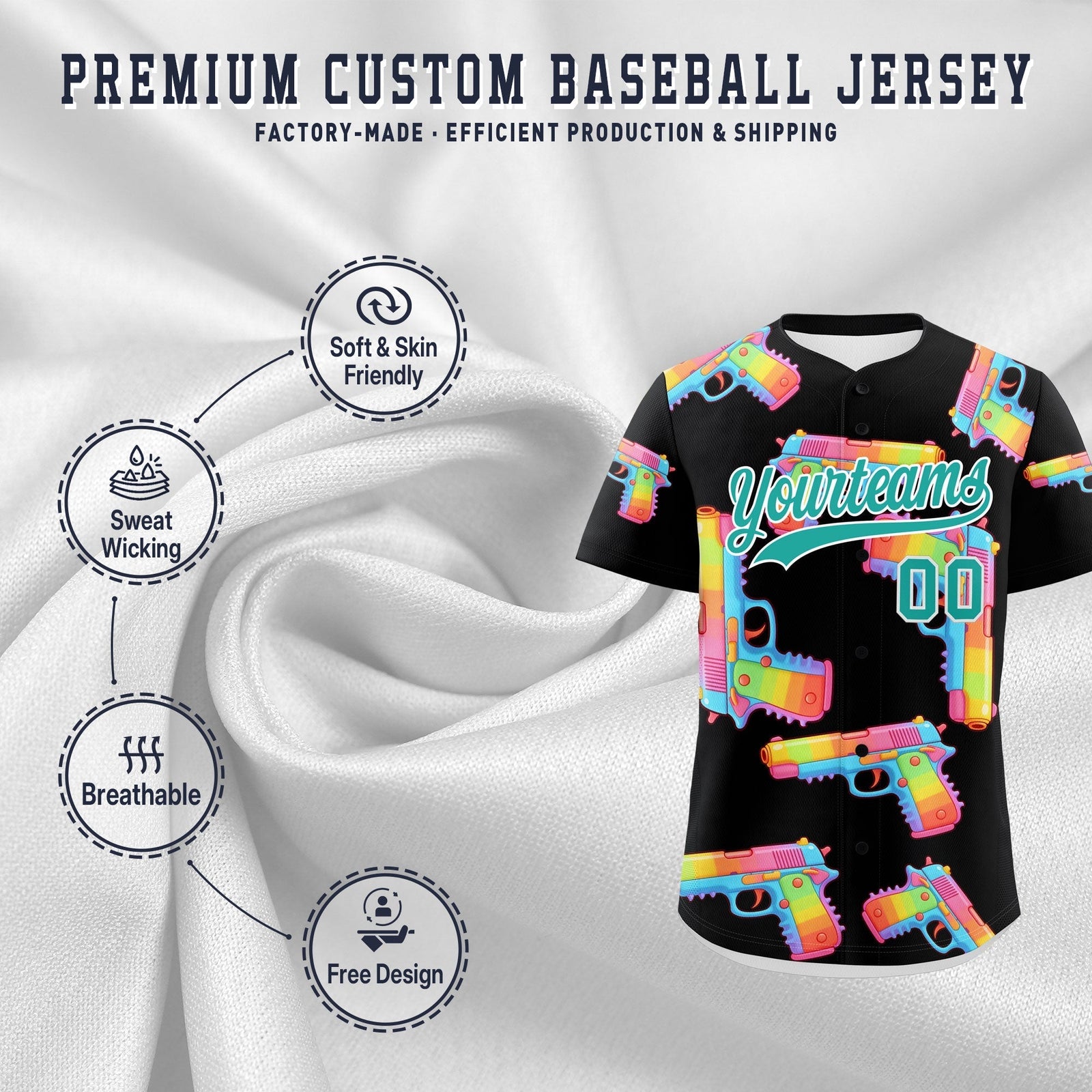Custom Youth Baseball Jersey Black Aqua Sugar-Coated Firepower Graffiti Pattern Urban Fashion
