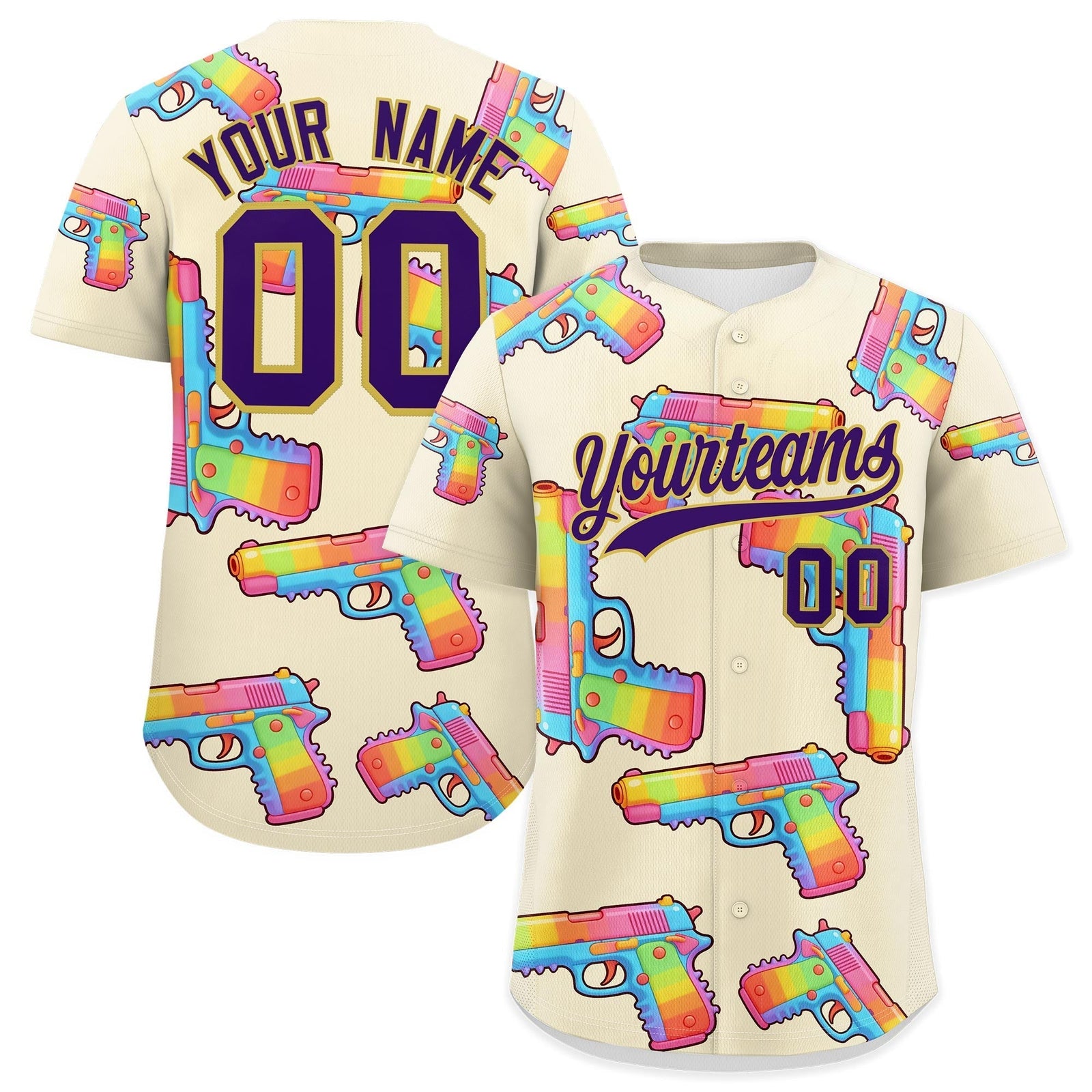 Custom Youth Baseball Jersey Cream Purple Sugar-Coated Firepower Graffiti Pattern Street Style