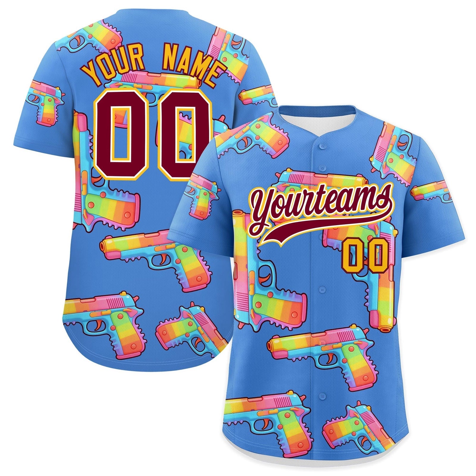 Custom Youth Baseball Jersey Powder Blue Crimson Sugar-Coated Firepower Graffiti Pattern Street Style