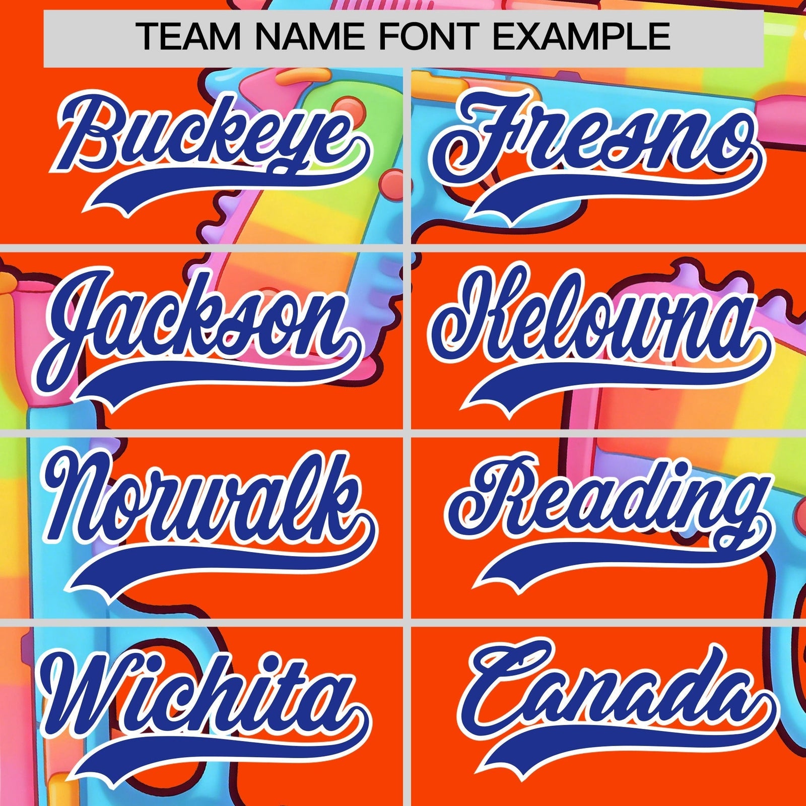 Custom Youth Baseball Jersey Orange Royal Blue Sugar-Coated Firepower Graffiti Pattern Urban Fashion